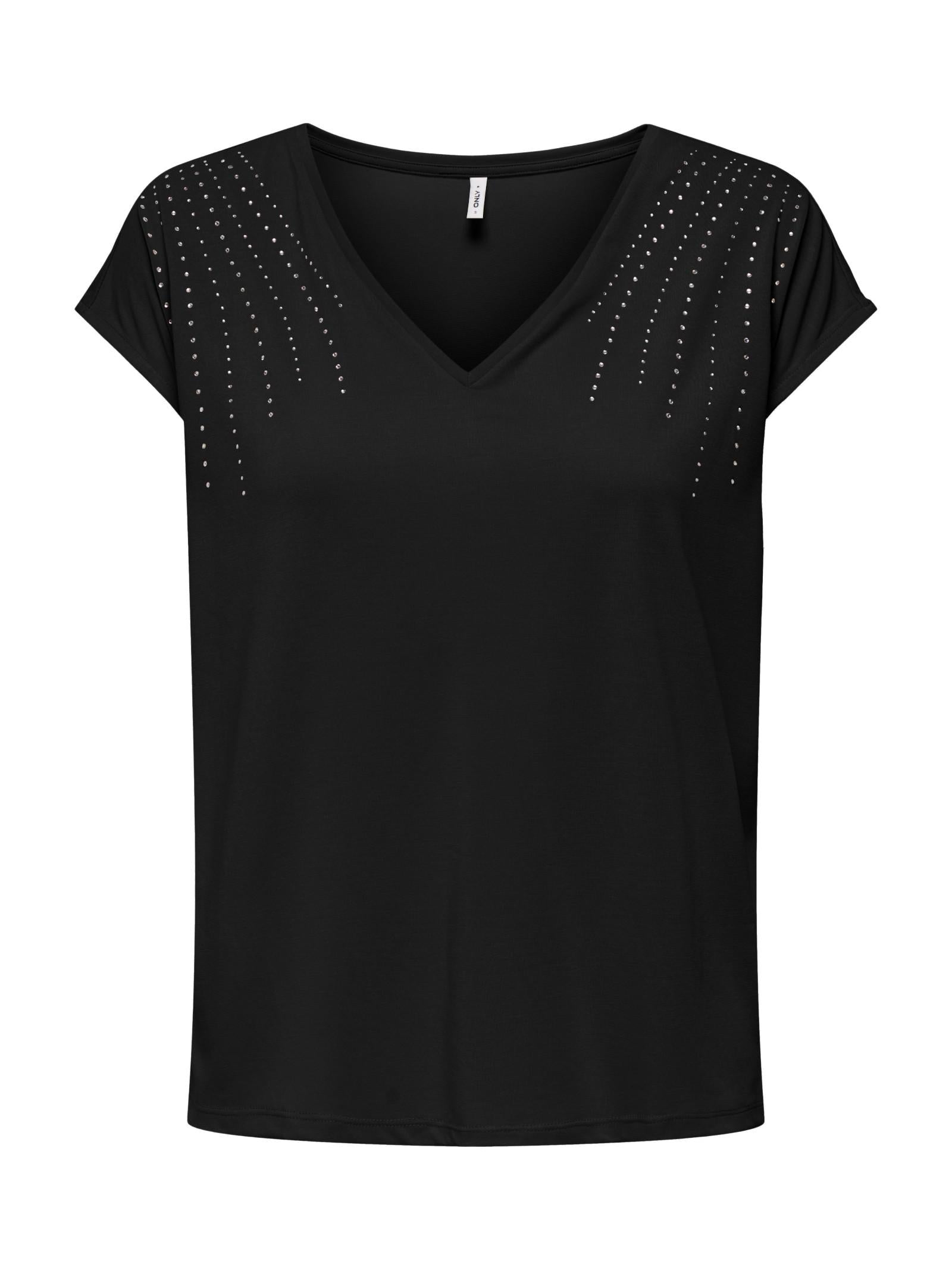 T-shirt Only Nero Free scollo a V 15343281 /Black ONLY