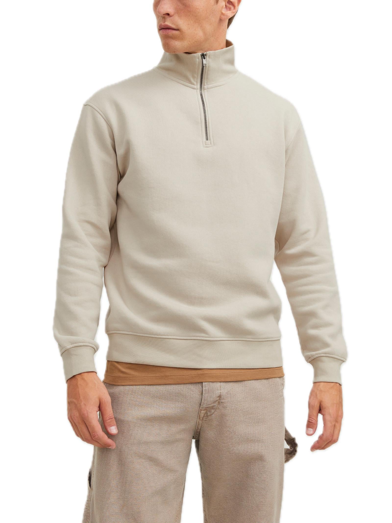 Felpa Jack & Jones Nero Bradley mezza zip 12250747 /Moonbeam JACK & JONES