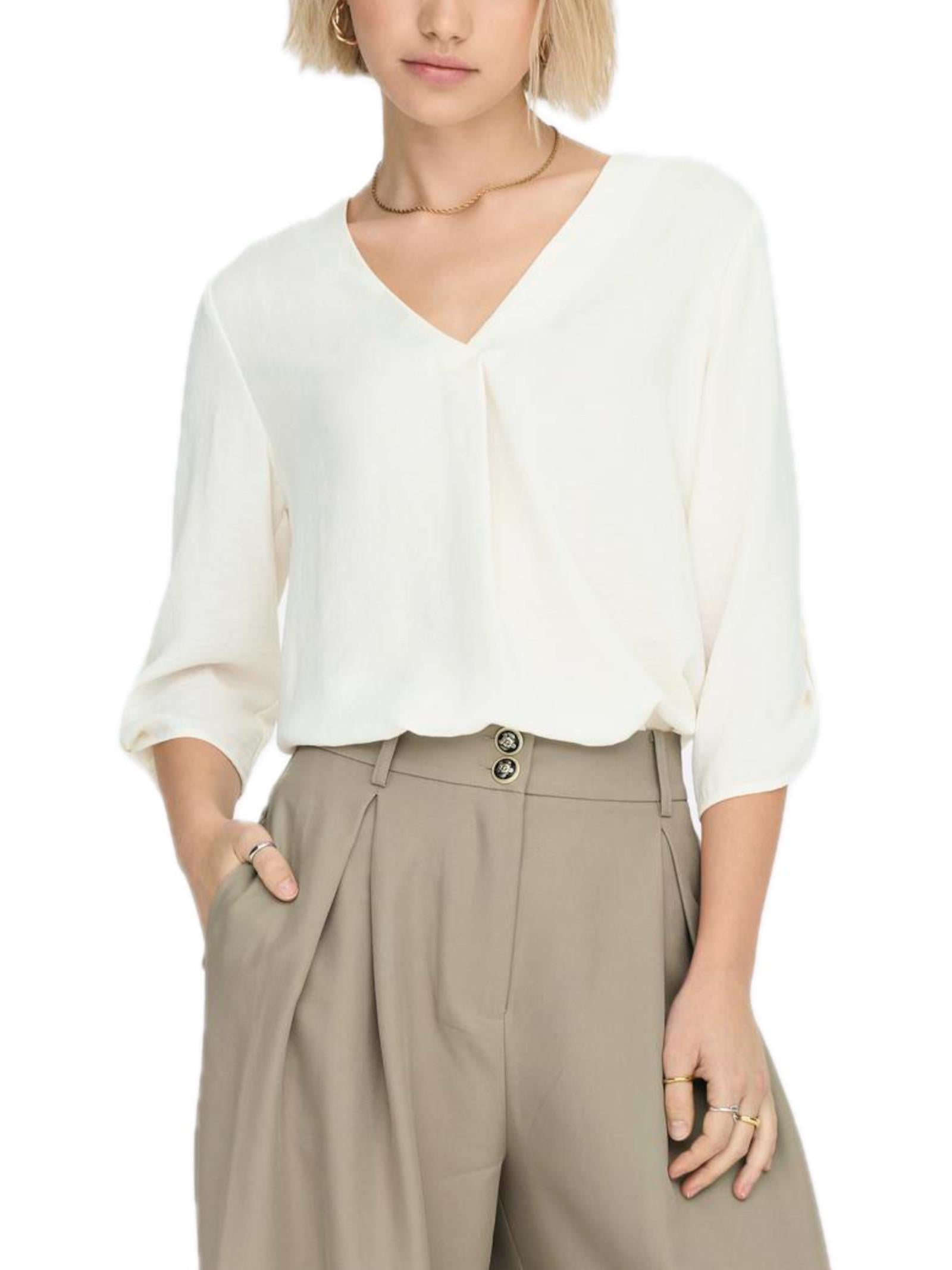 Blusa Jacqueline De Yong Bianco Diva scollo a V 15226911 /Cloud Dancer JDY