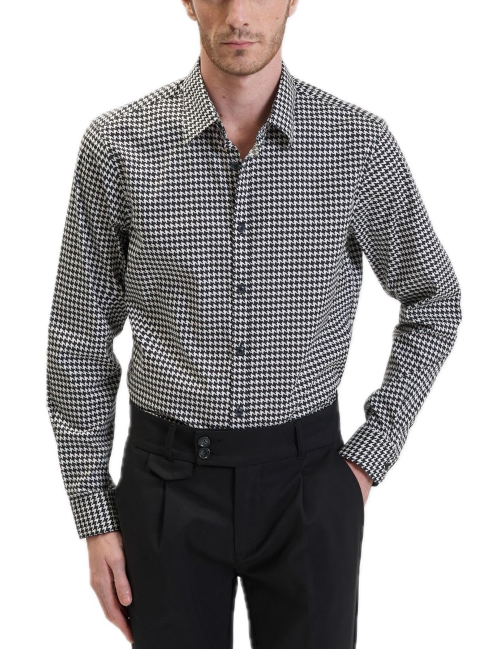 Camicia Uomo pied e poul manica lunga Bianco Nera