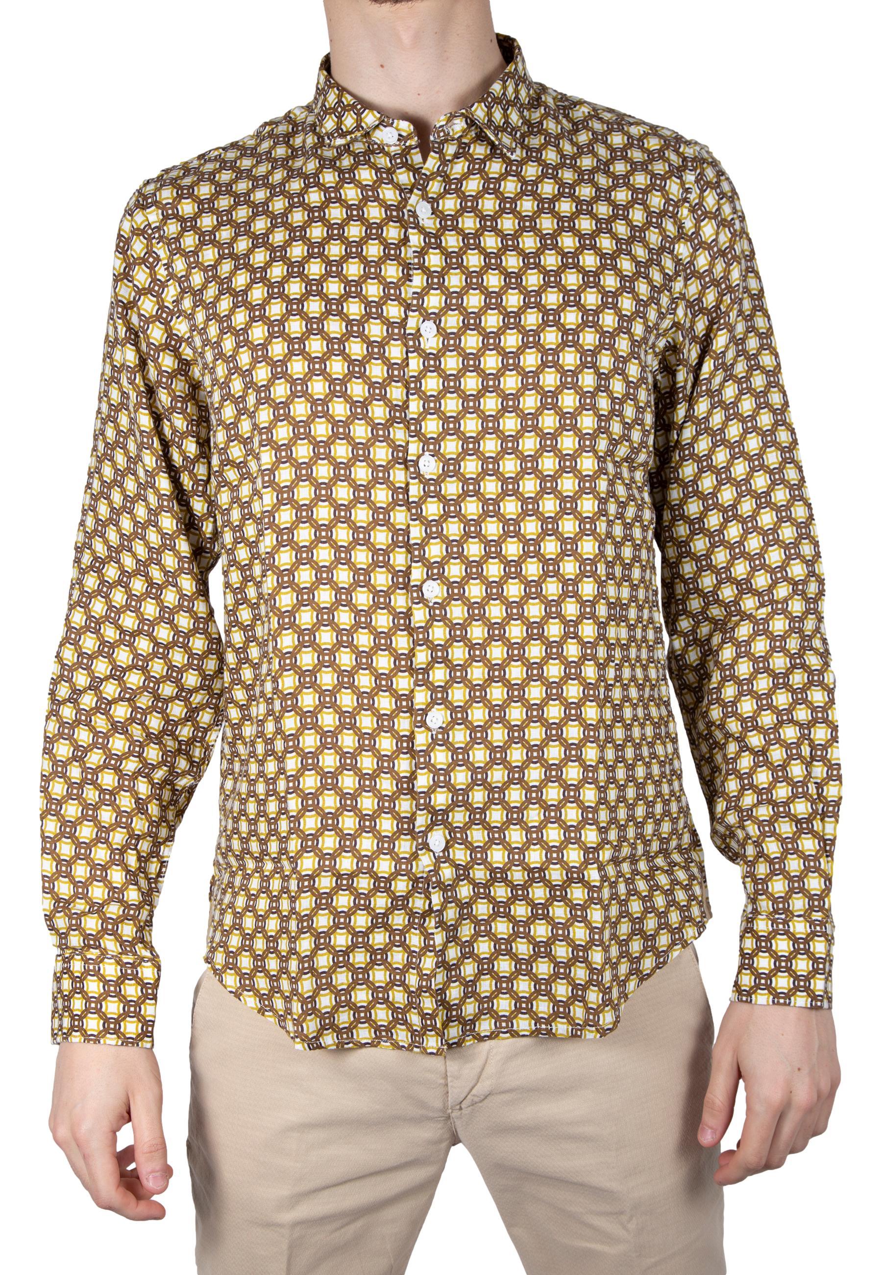 Camicia Gianni Lupo Beige fantasia in lino