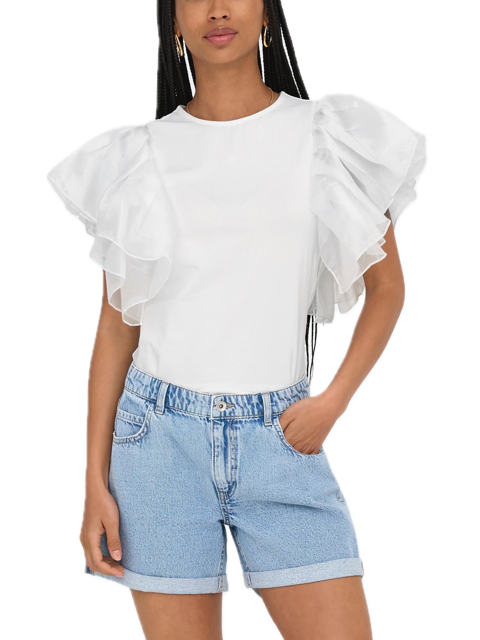 T-shirt Only Bianco Taya con volant 15351039 /Cloud Dancer ONLY