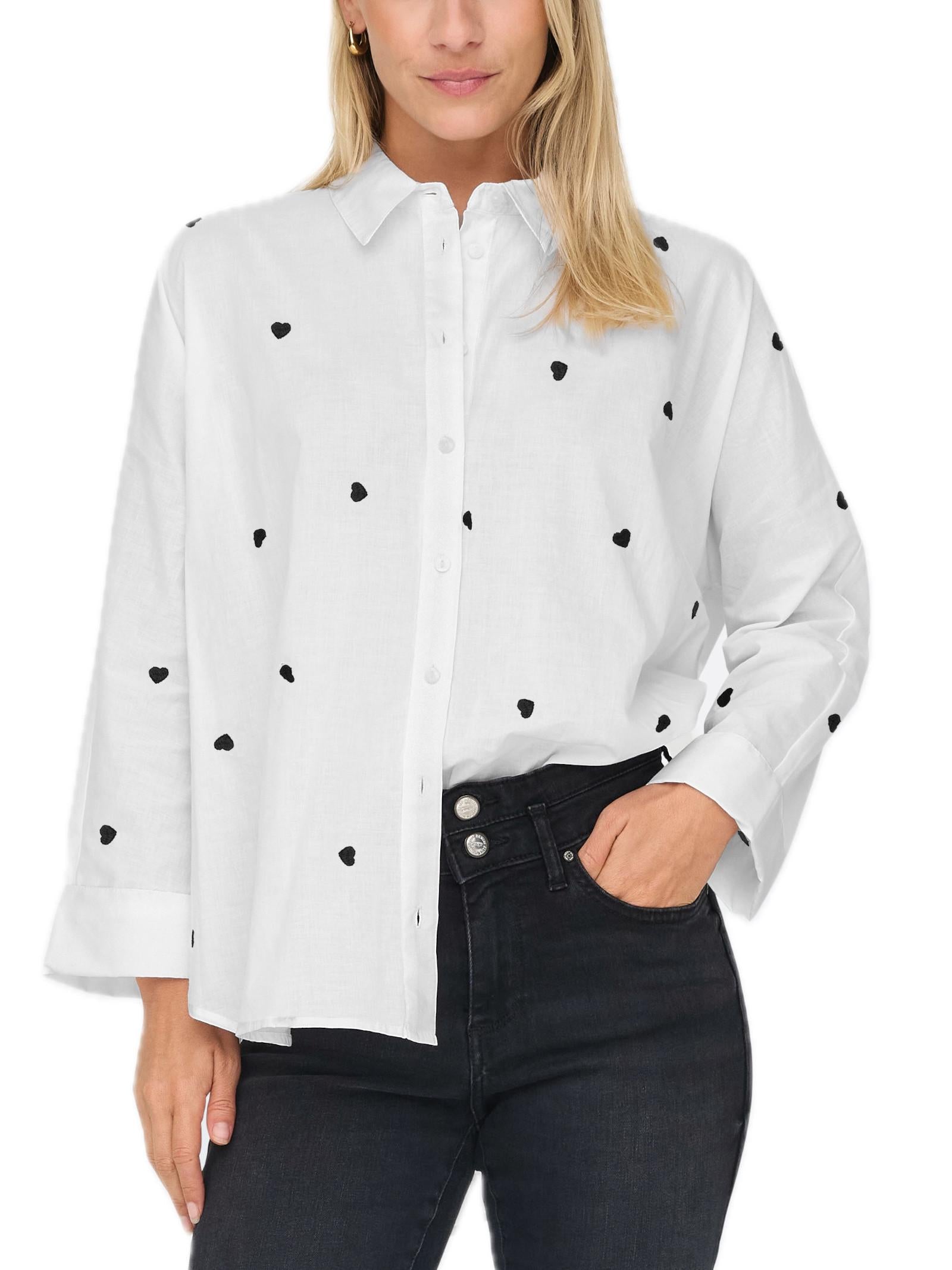 Camicia Only Bianco Nero Lina polsini ampi 15283743 /Hearts Bright White ONLY