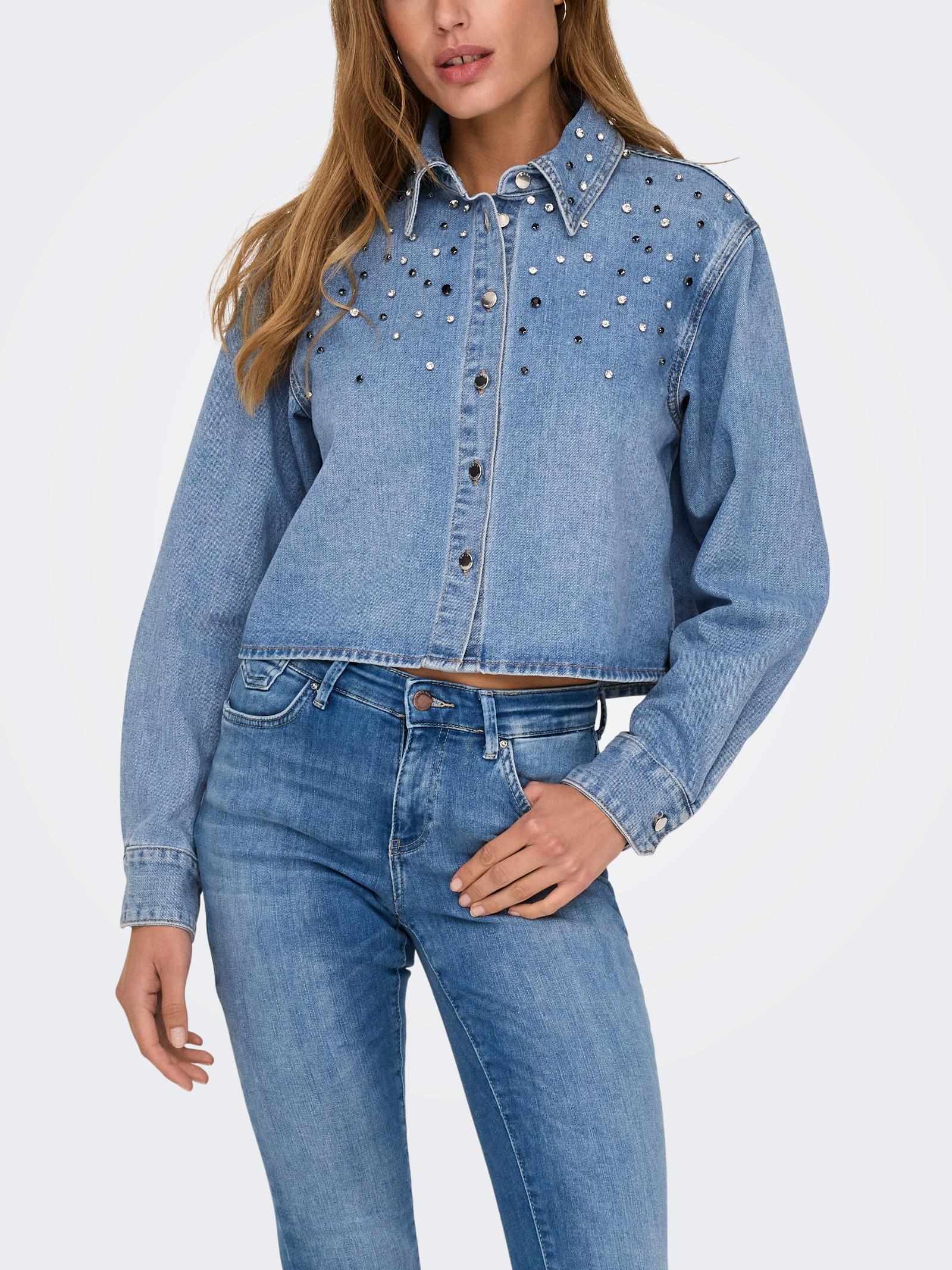 Camicia Only Maggie LIght Blue Denim con strass 15341749 /Light Blue Denim ONLY