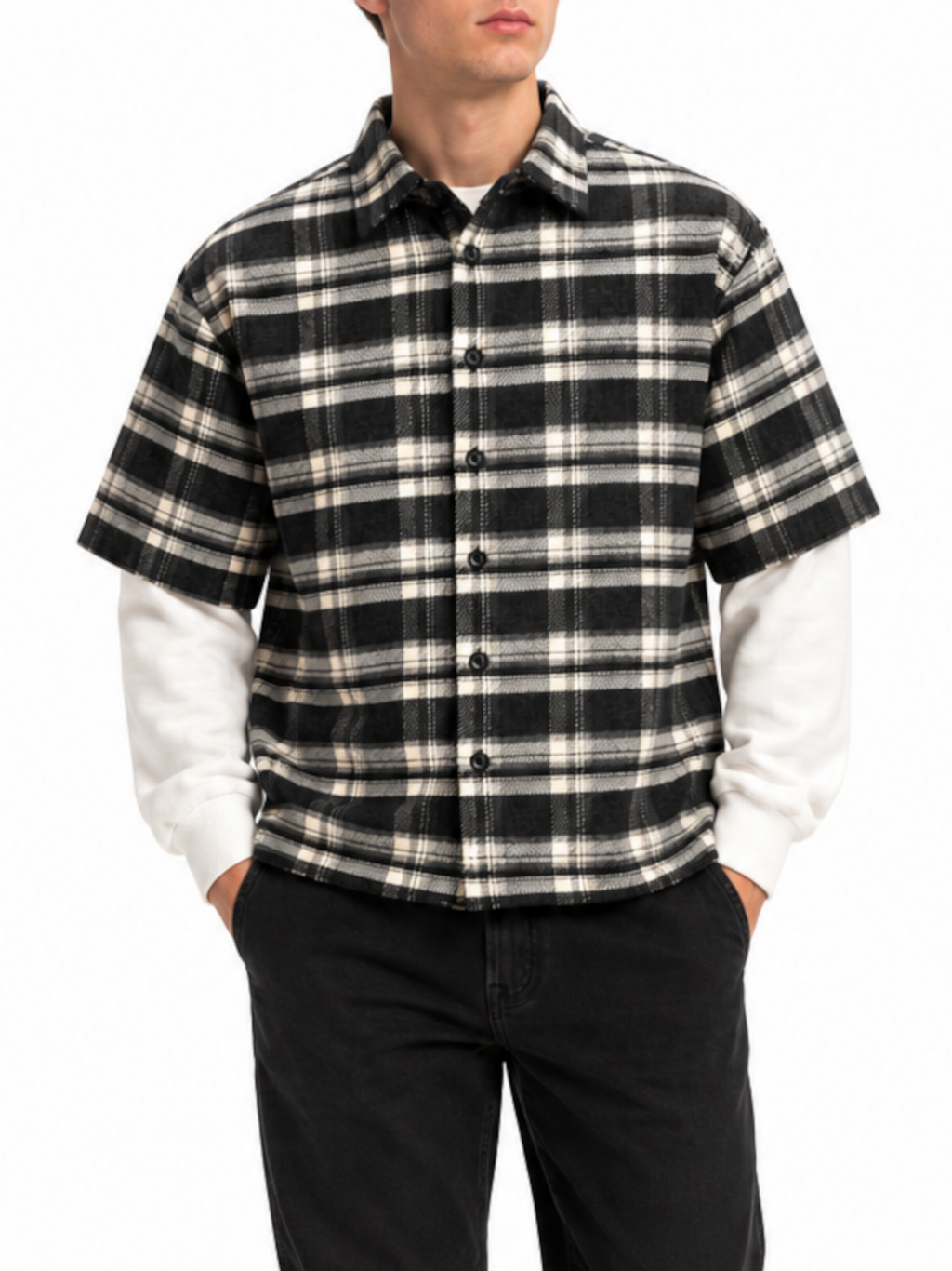 Camicia Berna Nero Bianco con maniche in felpa 262371 NERO BERNA 