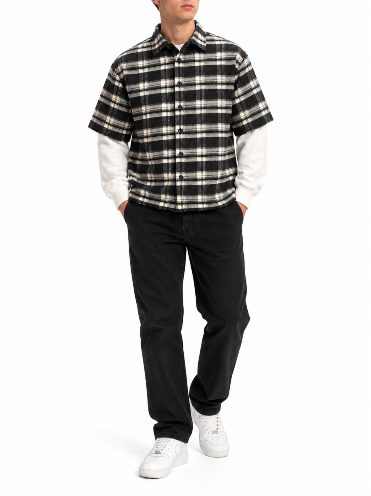 Camicia Berna Nero Bianco con maniche in felpa 262371 NERO BERNA 