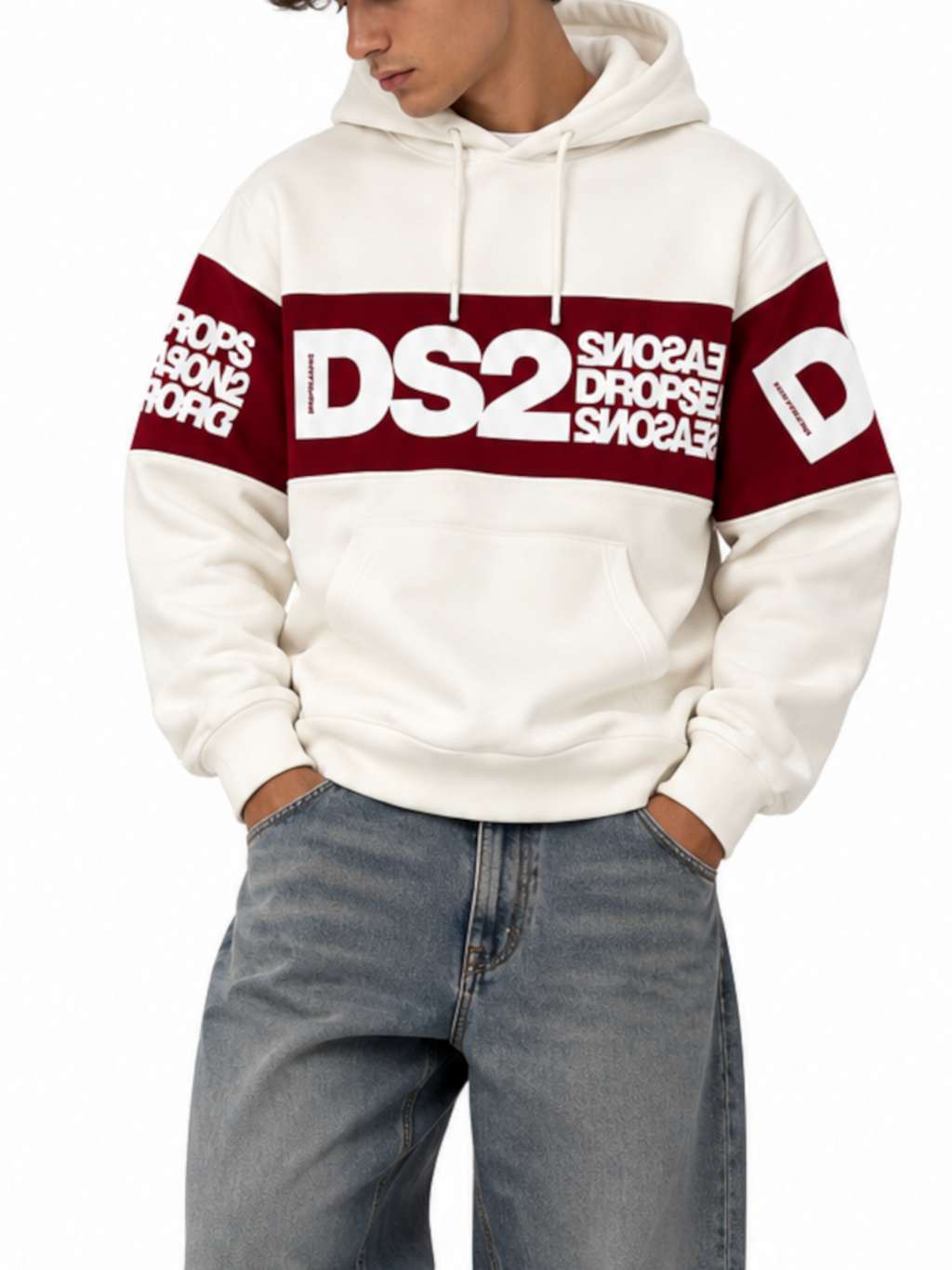 Felpa DS2 Bianco Bordeaux Banda cappuccio F62A368 BIANCO DS2 