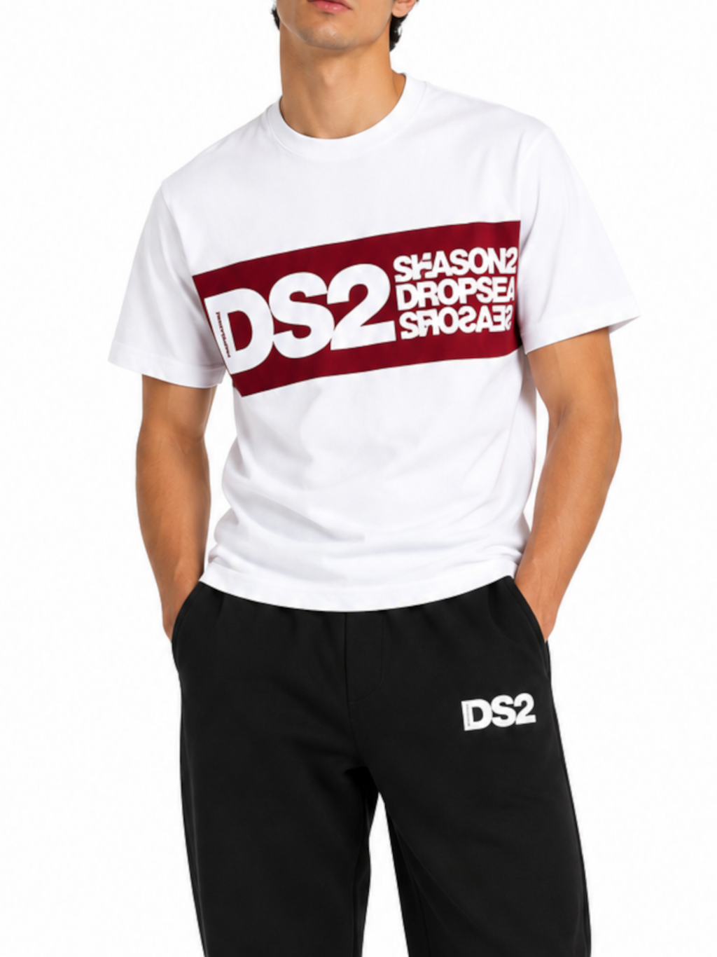 T-shirt DS2 Bianco Bordeaux con maxi stampa F62A370 BIANCO DS2 