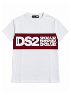 T-shirt DS2 Bianco Bordeaux con maxi stampa F62A370 BIANCO DS2 