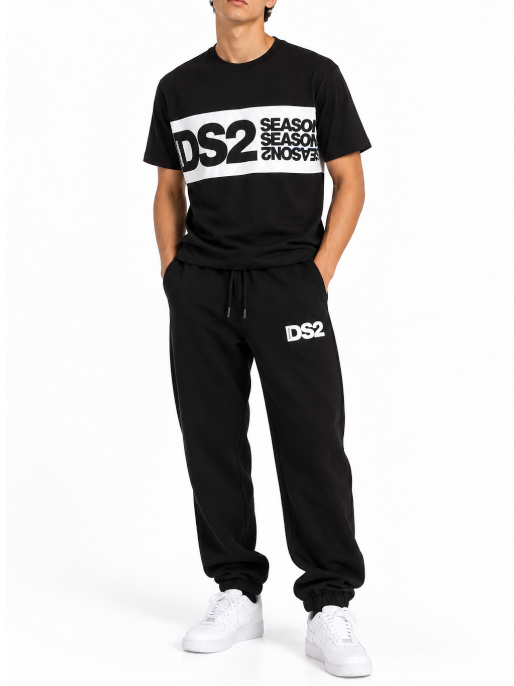 T-shirt DS2 Nero Bianco con maxi stampa F62A370 NERO DS2 