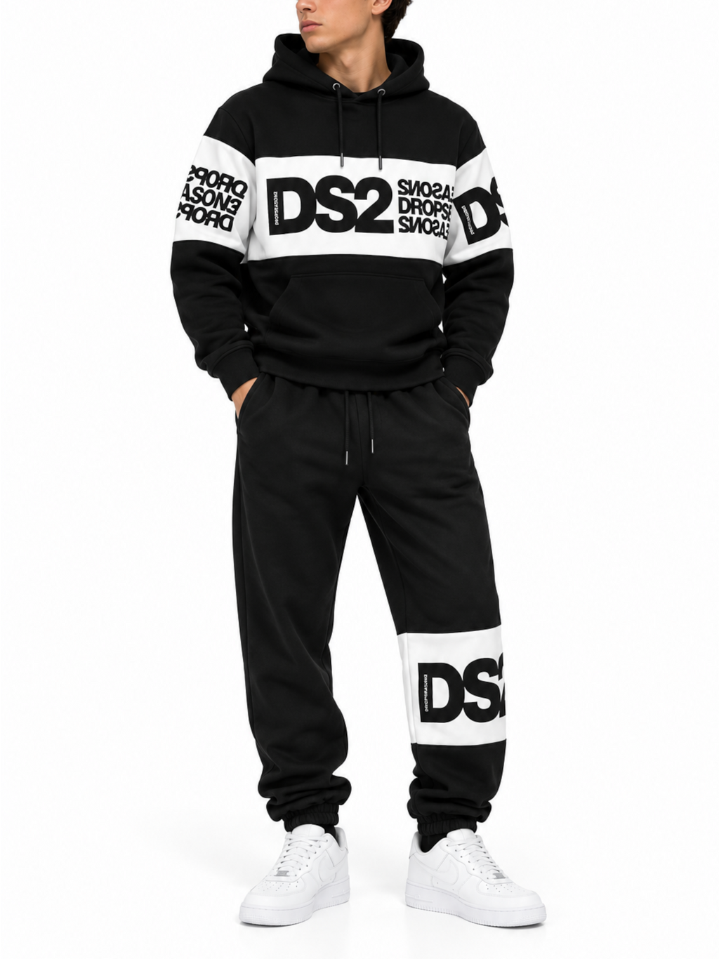 Pantalone DS2 Nero Bianco Banda in felpa F62A372 NERO DS2 