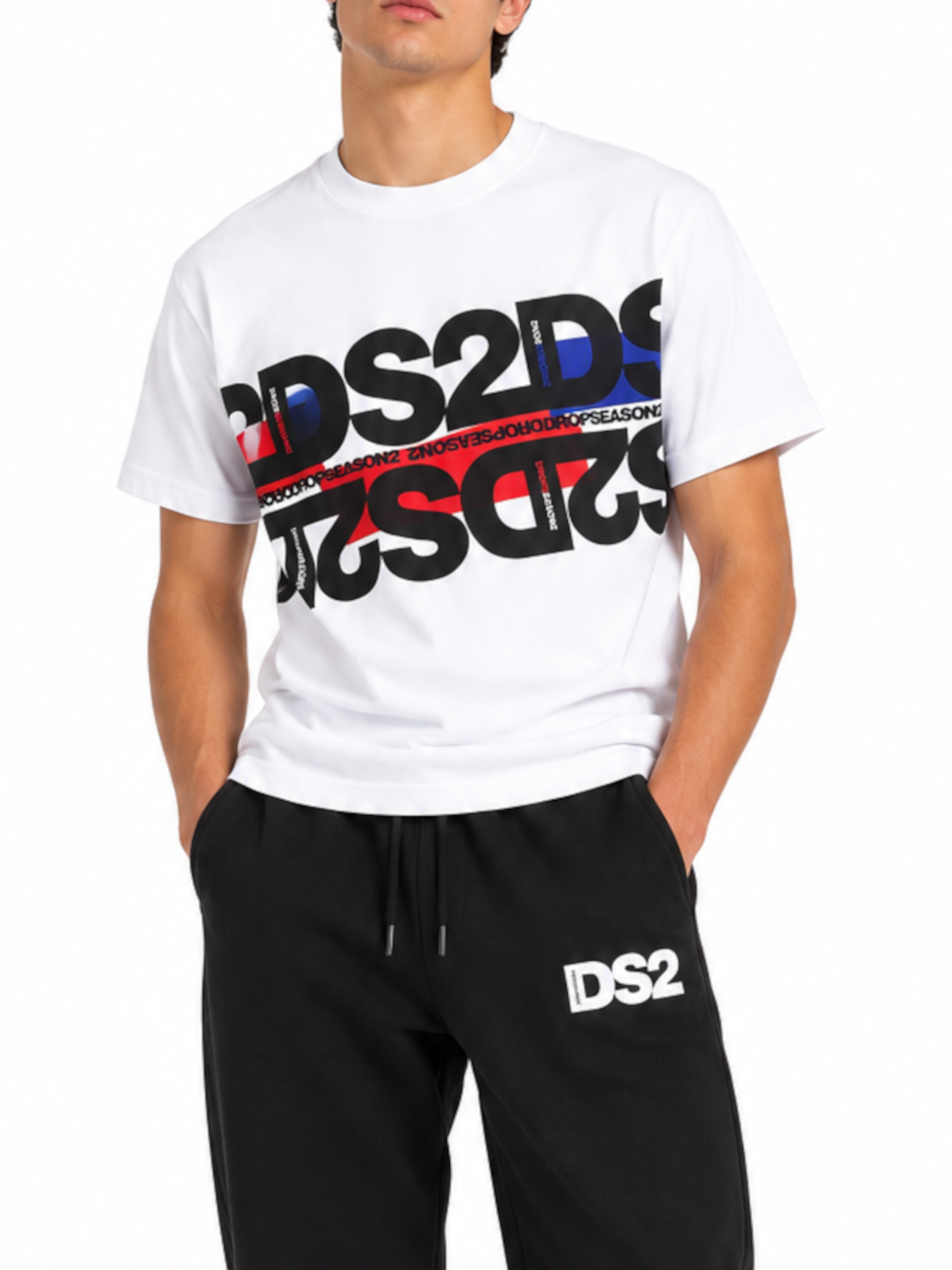 T-shirt DS2 Bianco con stampa diagonal F62A376 BIANCO DS2 