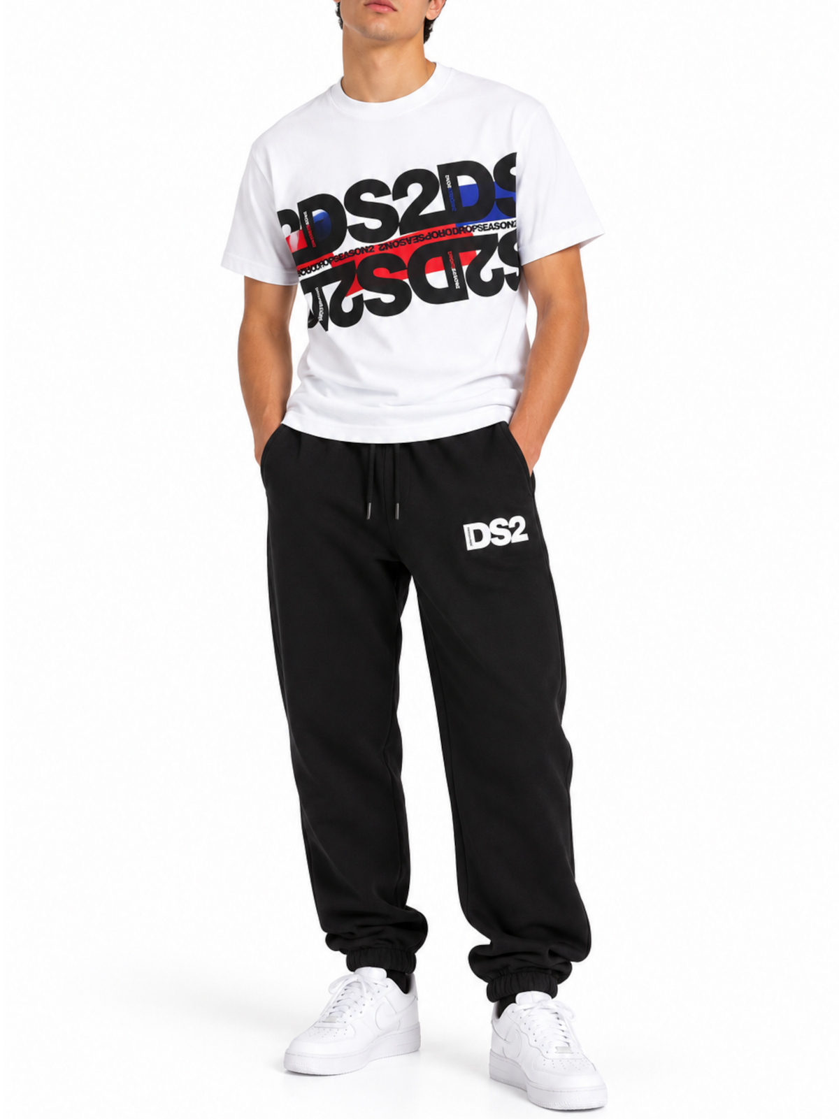 T-shirt DS2 Bianco con stampa diagonal F62A376 BIANCO DS2 