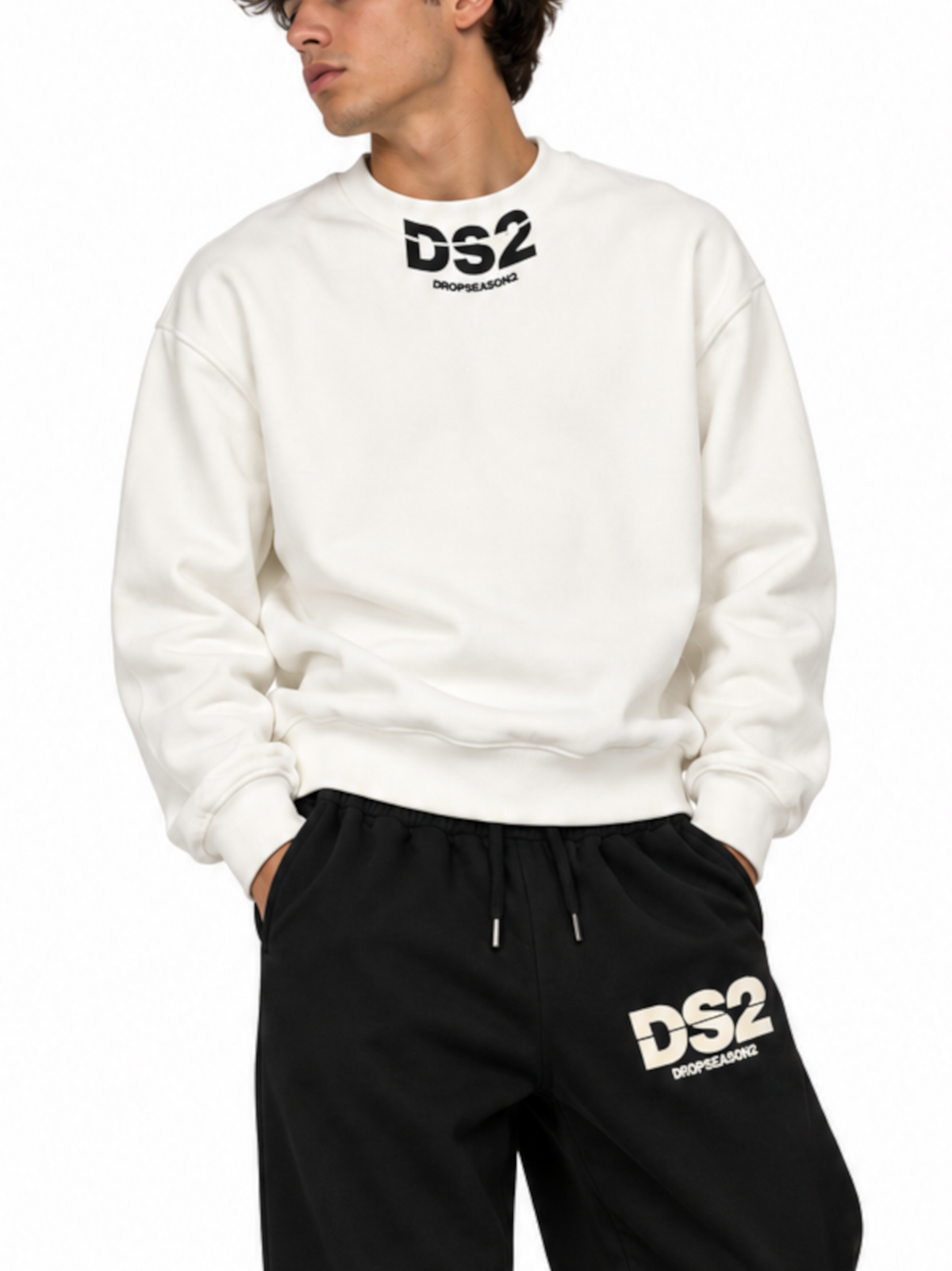 Felpa DS2 Bianco logo gommato F62A387 BIANCO DS2 