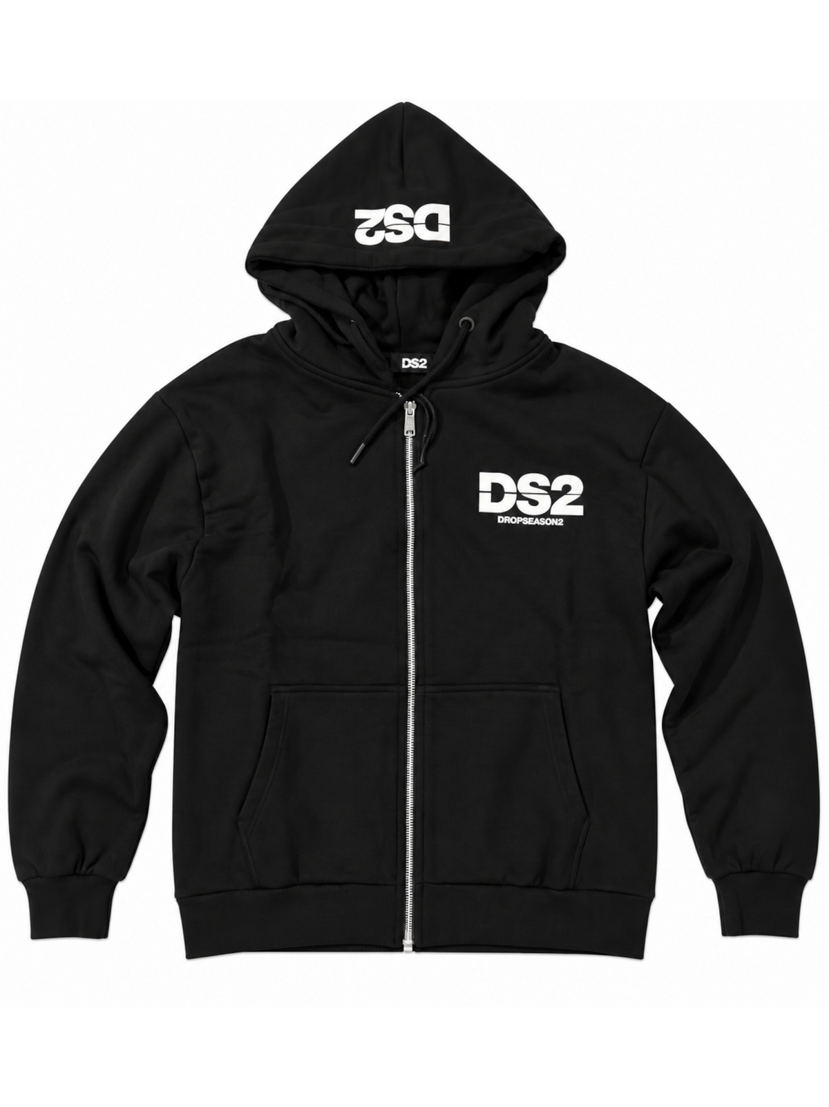 Felpa DS2 Nero Logo con zip e cappuccio F62A390 NERO DS2 