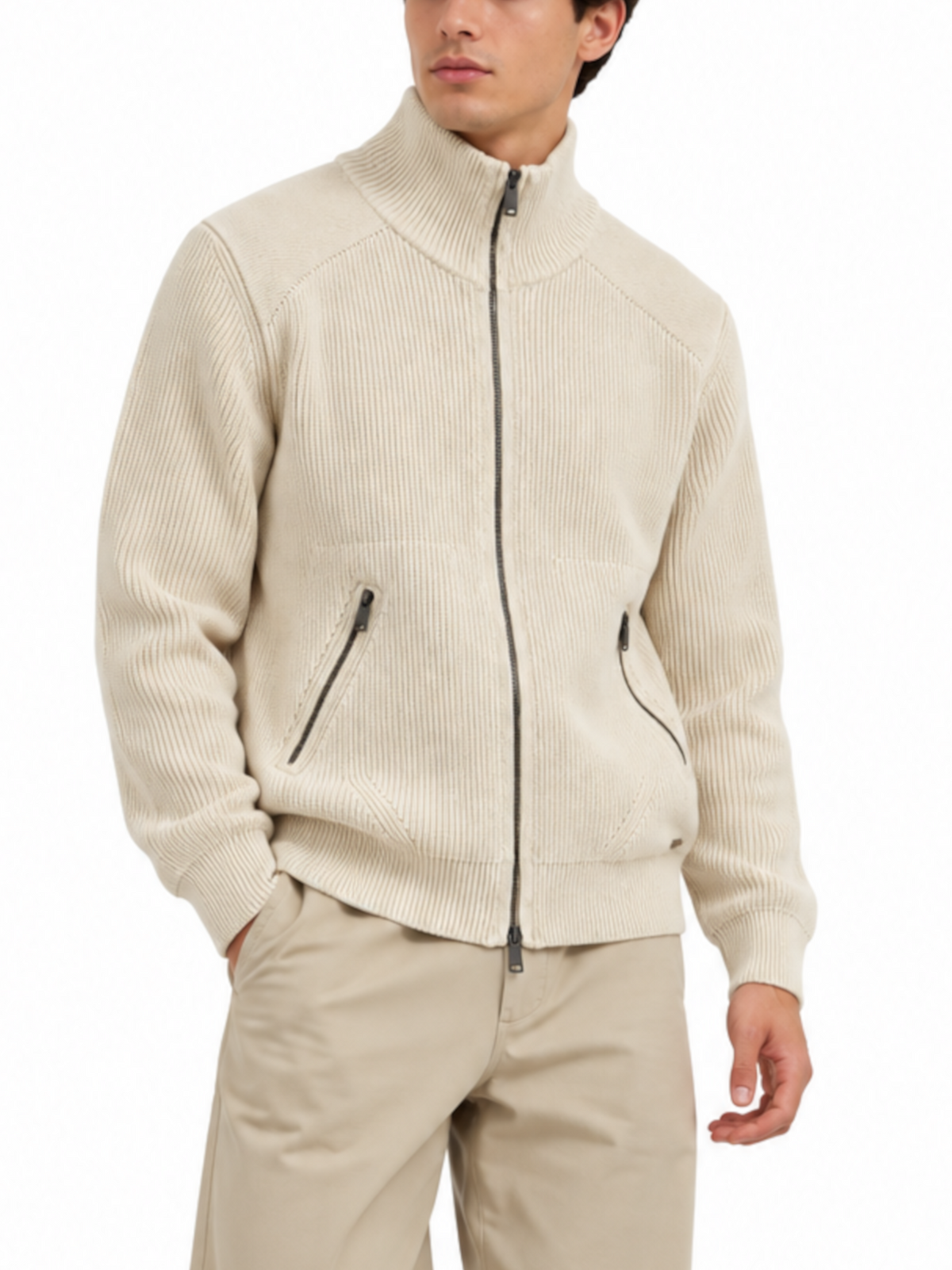 Cardigan Gianni Lupo Beige zip e tasche GL35051 CAMEL GIANNI LUPO 