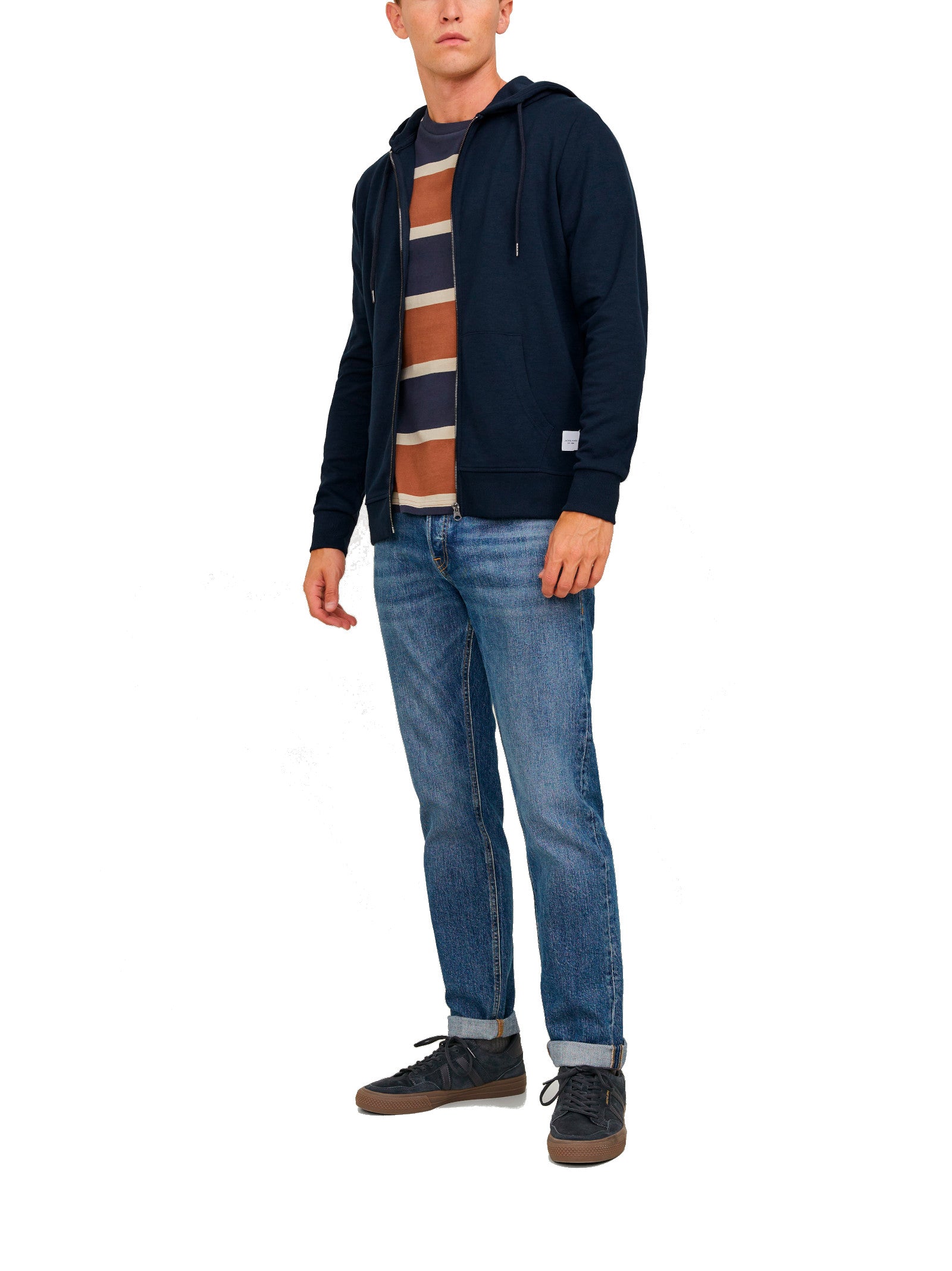 Felpa Jack & Jones Basic Blu con zip e cappuccio 12181901 /Navy Blazer JACK & JONES 
