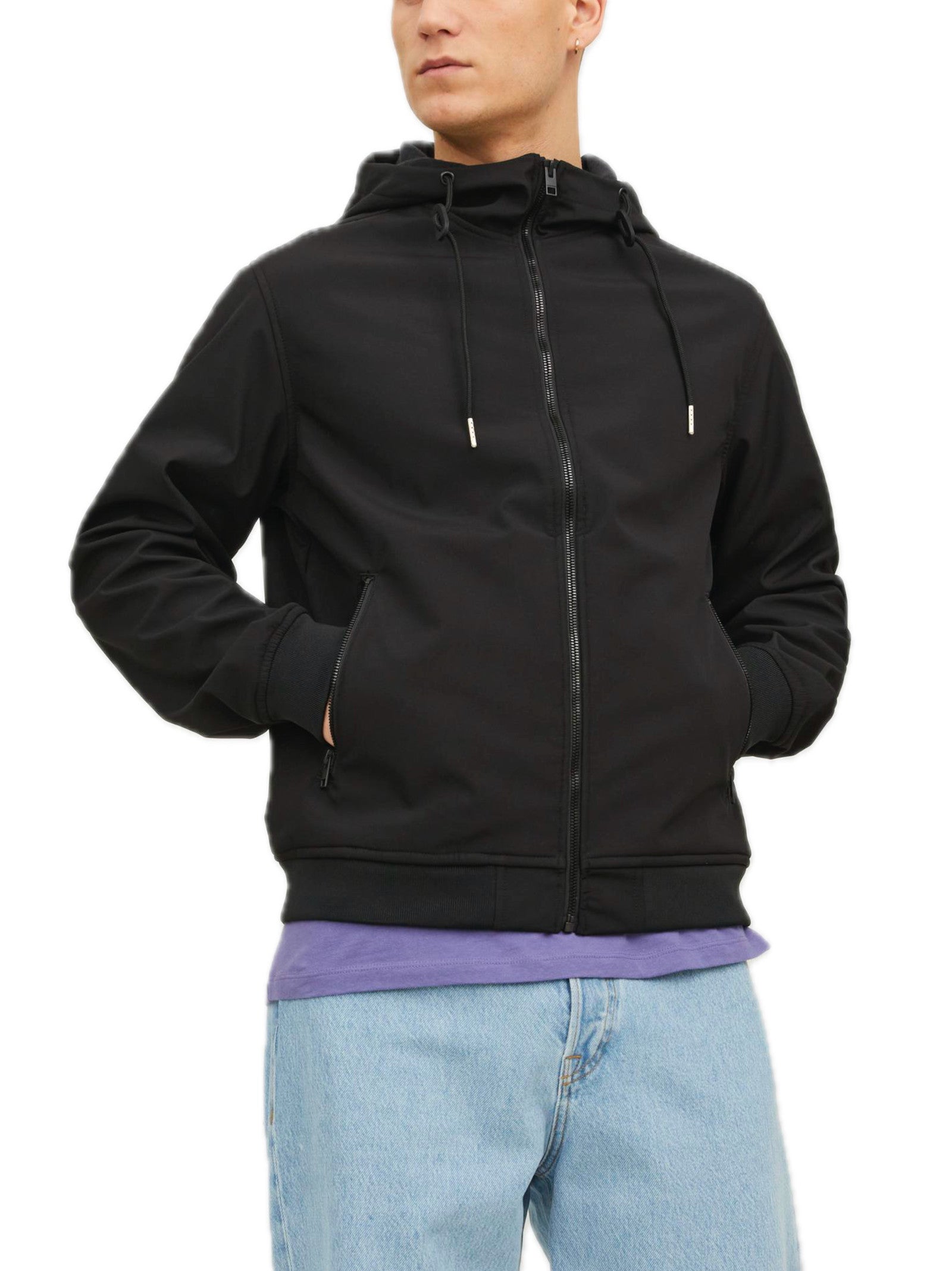 Giubbotto Jack & Jones Basic Nero in Softshell Nero con cappuccio 12236300 /Black JACK & JONES 