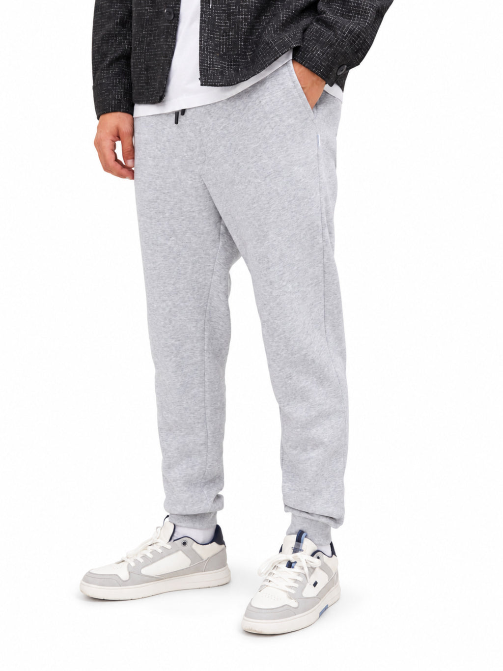 Pantalone Jack & Jones Gordon Nero in felpa con polsino 12249274 /Light Grey Melange JACK & JONES 