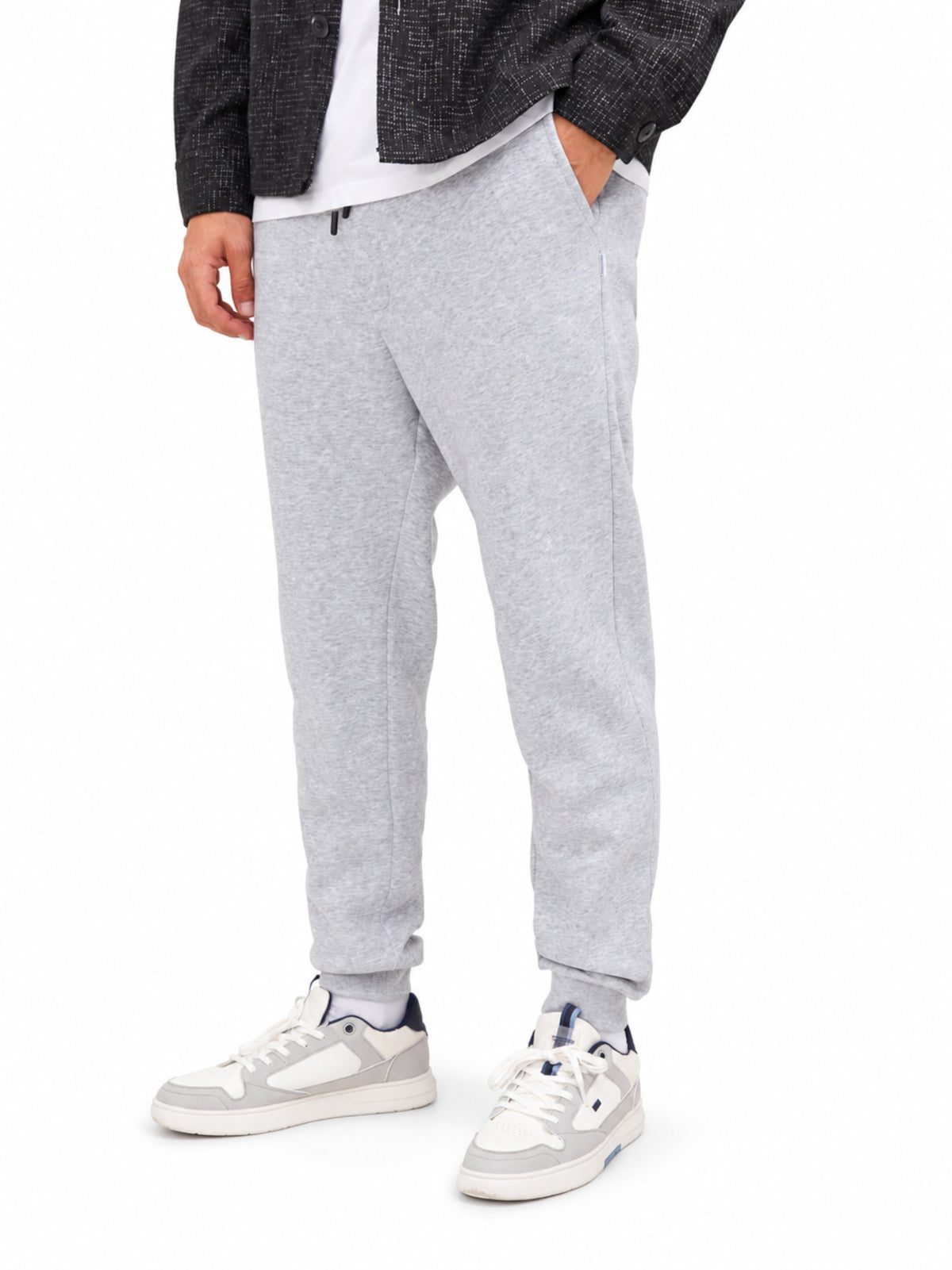 Pantalone Jack & Jones Gordon Nero in felpa con polsino 12249274 /Light Grey Melange JACK & JONES 