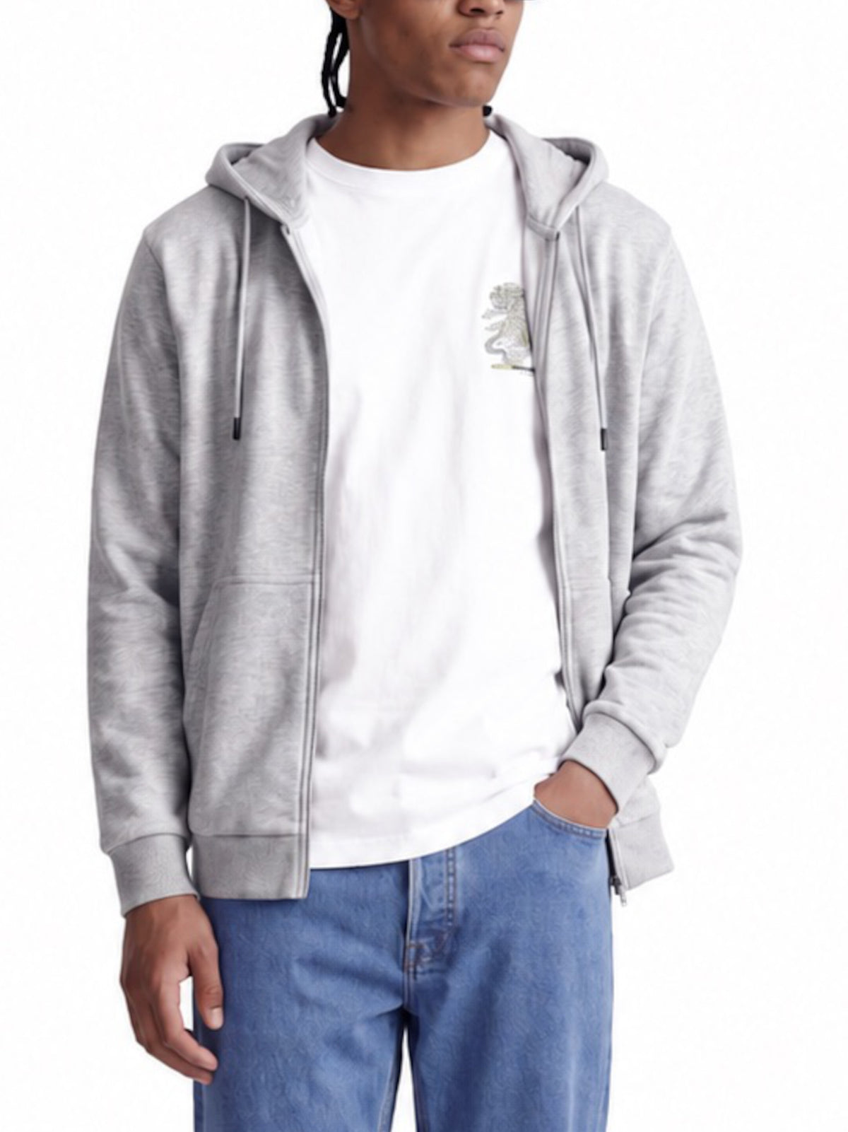 Felpa Jack & Jones Bradley Grigia cappuccio e zip 12249342 /Light Grey Melange JACK & JONES 