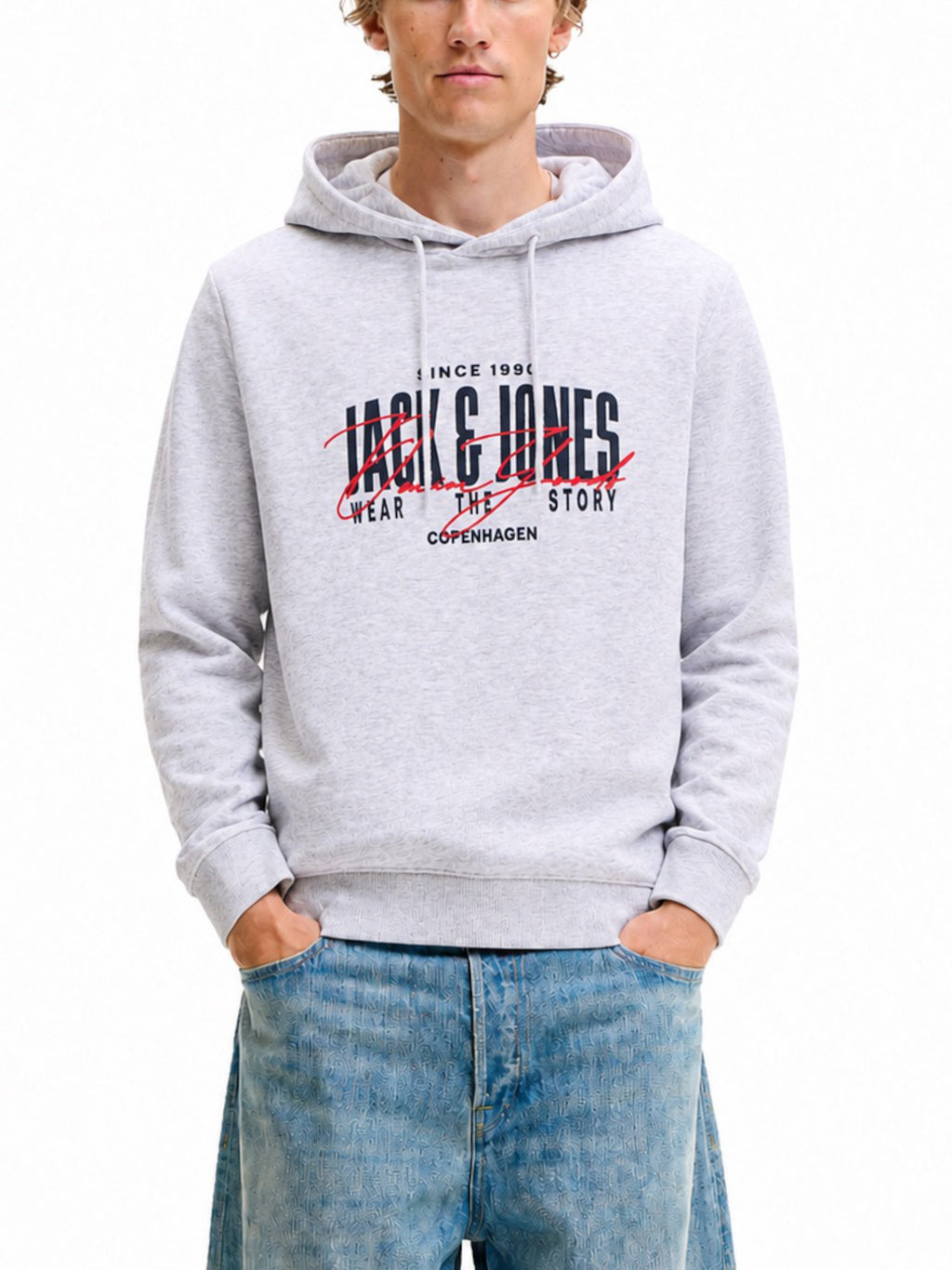 Felpa Jack & Jones Ero Grigia con cappuccio 12298491 /White Melange JACK & JONES 