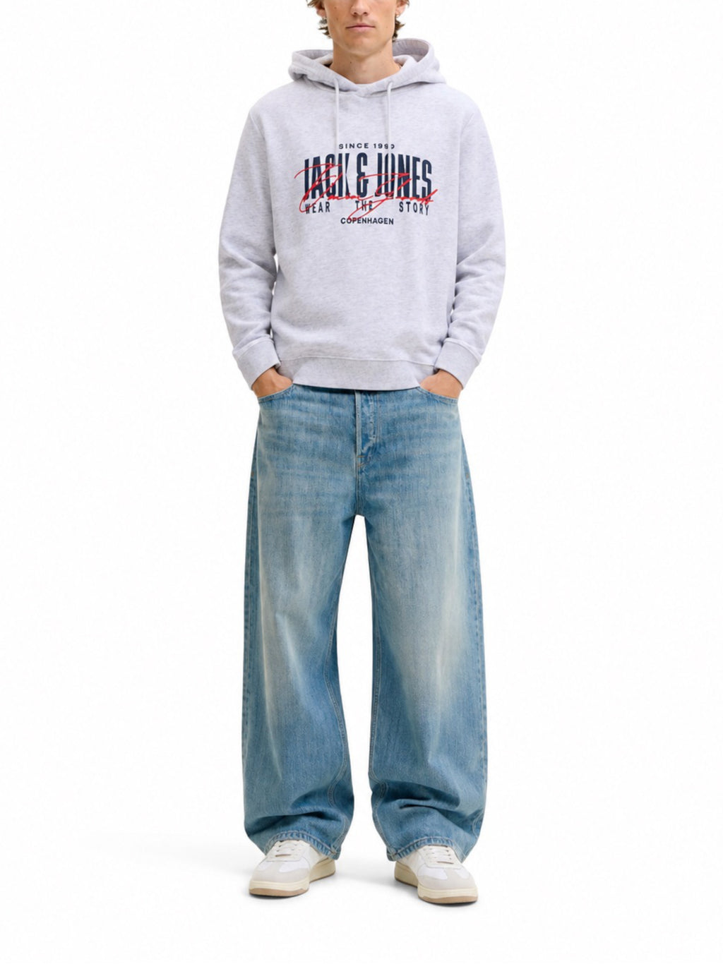 Felpa Jack & Jones Ero Grigia con cappuccio 12298491 /White Melange JACK & JONES 