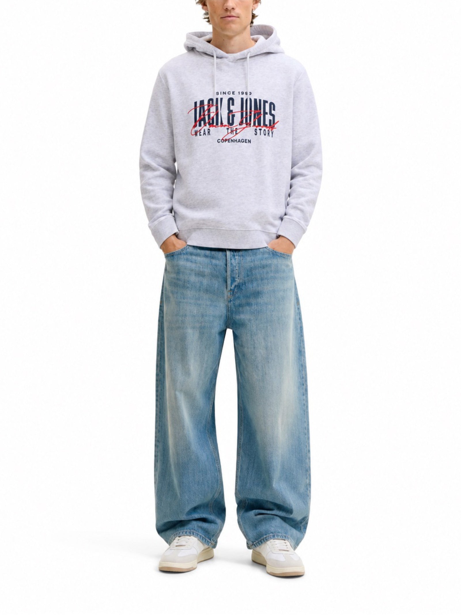 Felpa Jack & Jones Ero Grigia con cappuccio 12298491 /White Melange JACK & JONES 