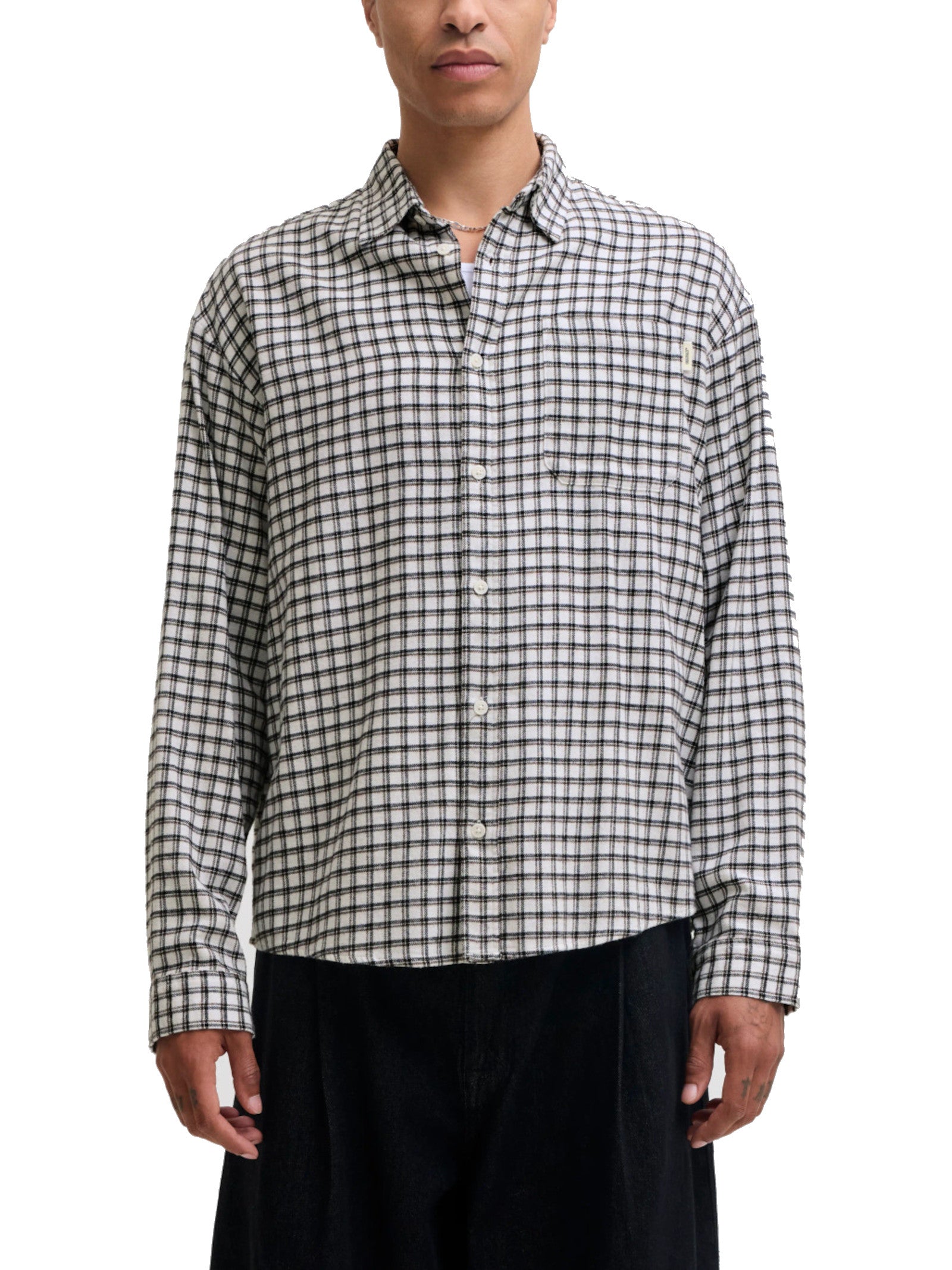 Camicia Jack & Jones Bianco/nero Frederick a quadri 12301088 /Antique White JACK & JONES 