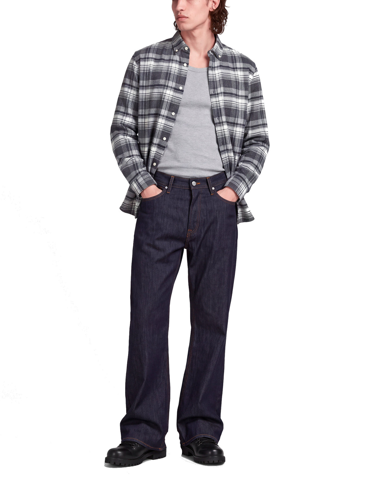 Camicia uomo Jack & Jones Stanley Grigio a quadri 12305791 /Charcoal Gray JACK & JONES 