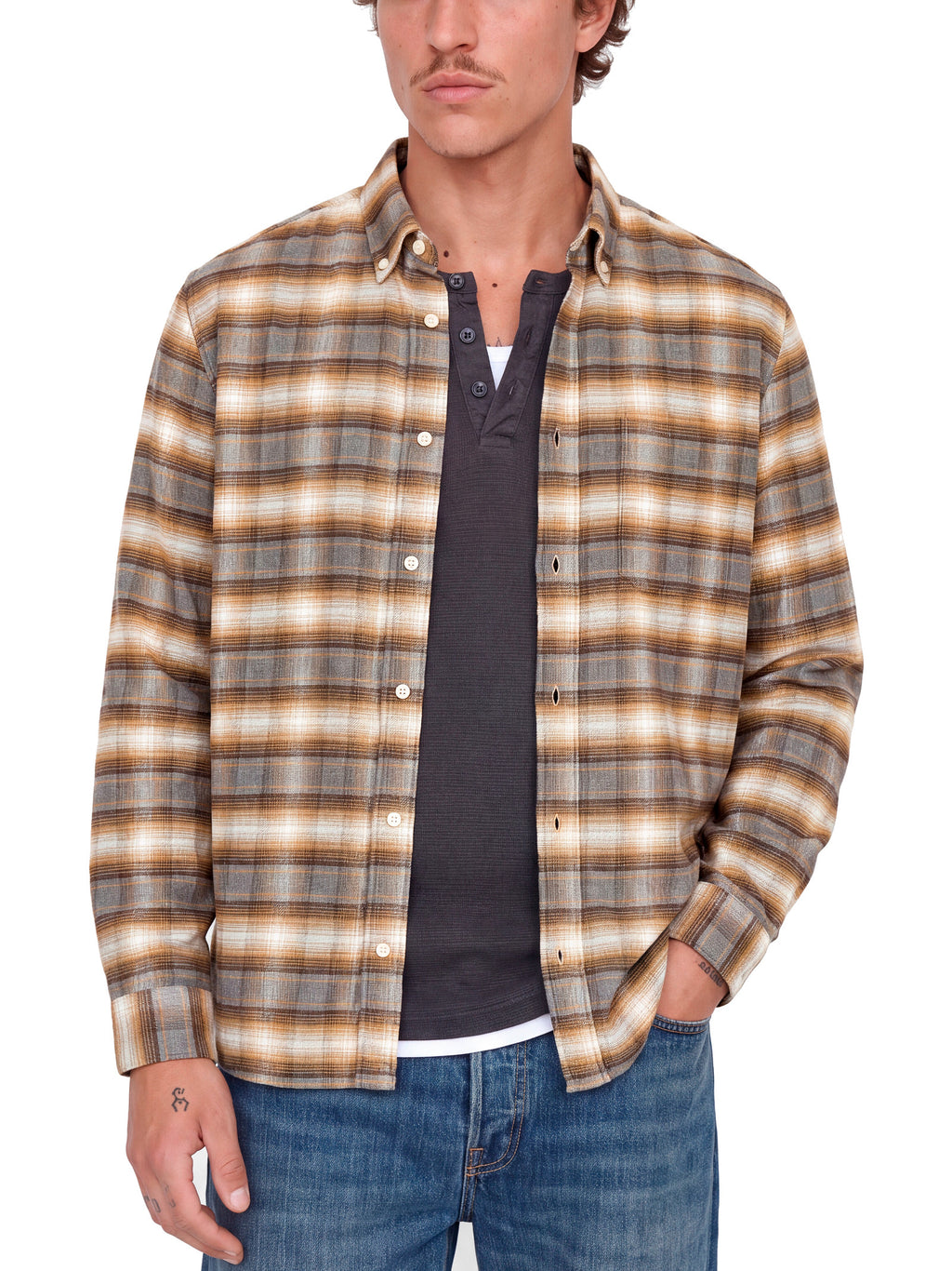 Camicia uomo Jack & Jones Stanley Beige a quadri 12305791 /Walnut JACK & JONES 