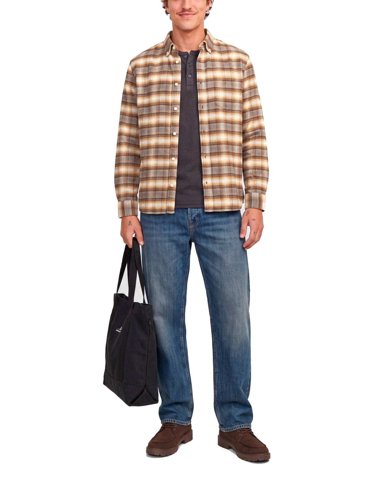 Camicia uomo Jack & Jones Stanley Beige a quadri 12305791 /Walnut JACK & JONES 