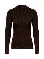 T-shirt Jacqueline De Jong Fransiska Marrone lupetto a costine 15228065 /Black Coffee JDY 