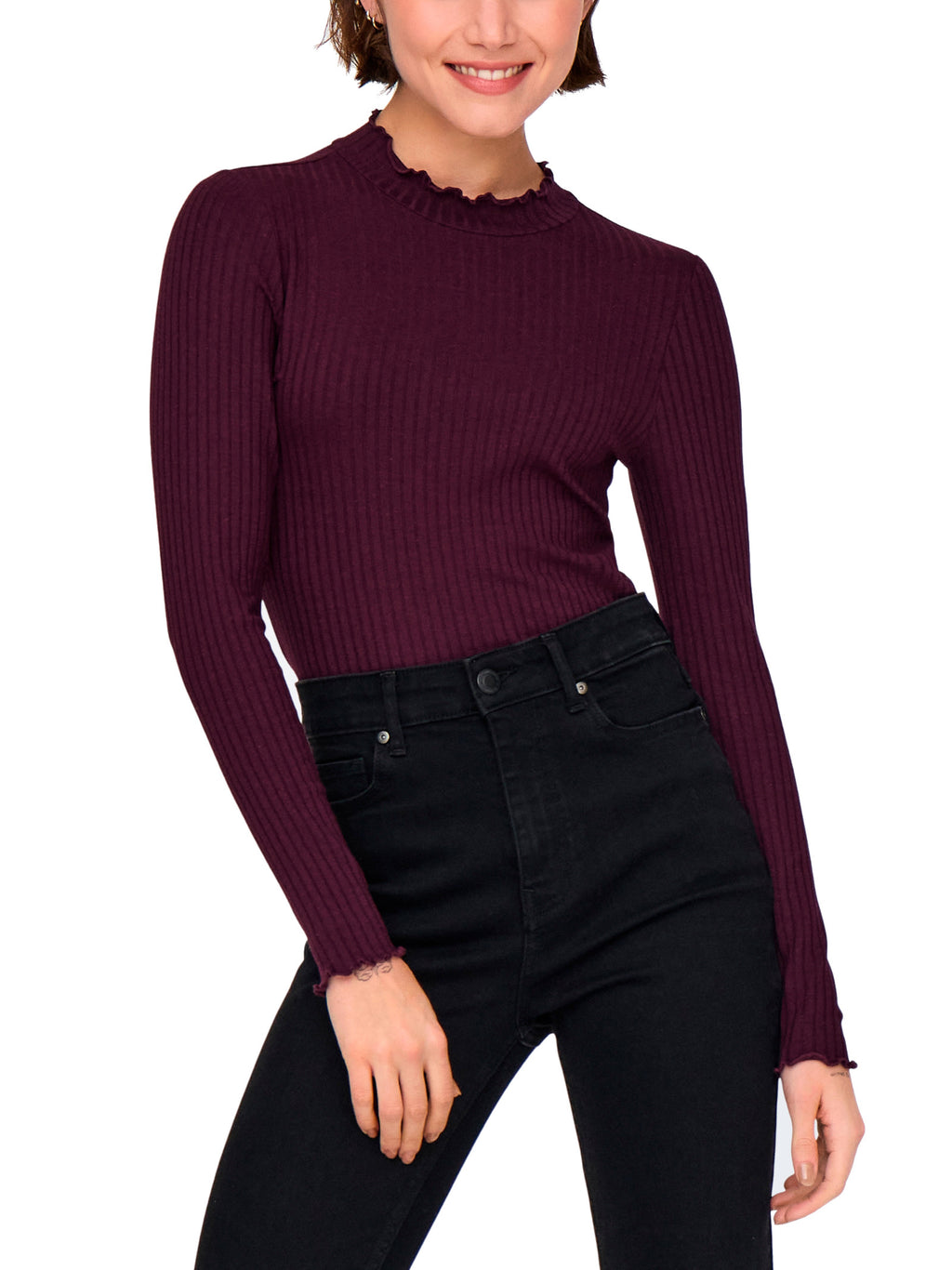 T-shirt Jacqueline De Jong Fransiska Bordeaux lupetto a costine 15228065 /Winetasting JDY 