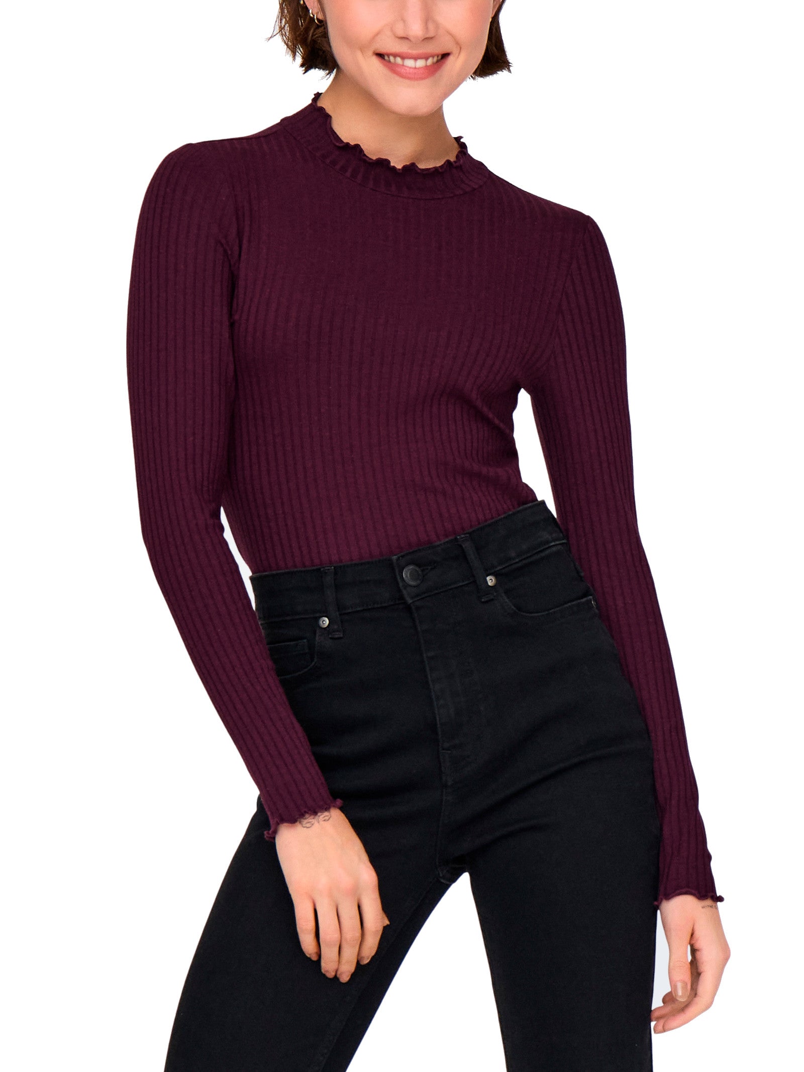 T-shirt Jacqueline De Jong Fransiska Bordeaux lupetto a costine 15228065 /Winetasting JDY 