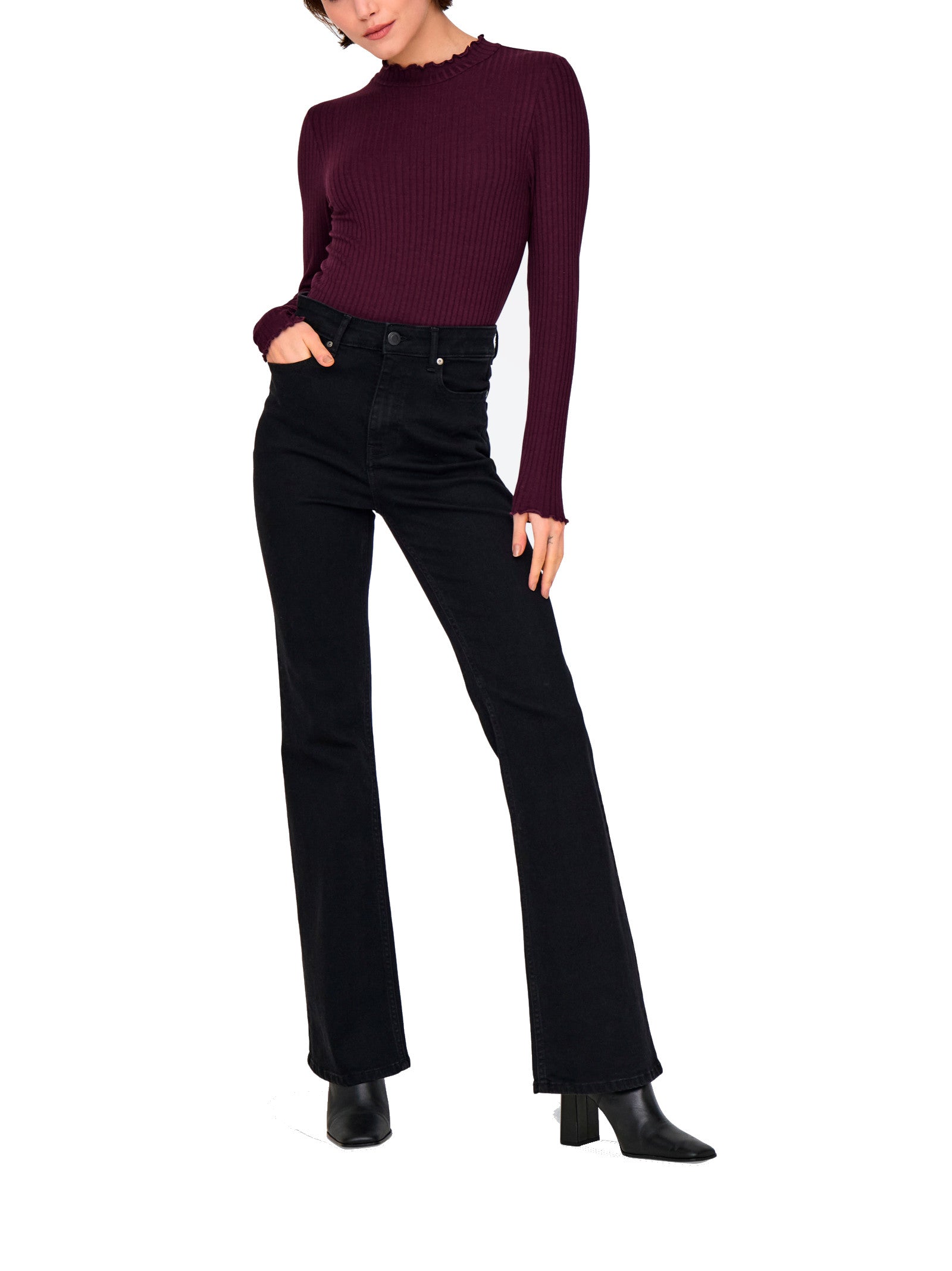 T-shirt Jacqueline De Jong Fransiska Bordeaux lupetto a costine 15228065 /Winetasting JDY 