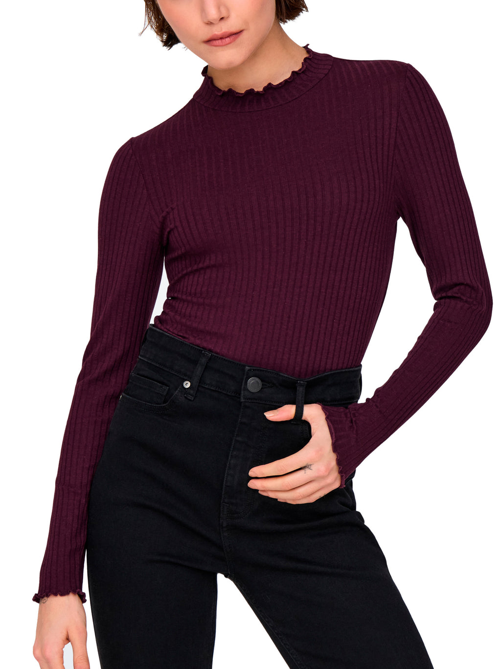 T-shirt Jacqueline De Jong Fransiska Bordeaux lupetto a costine 15228065 /Winetasting JDY 