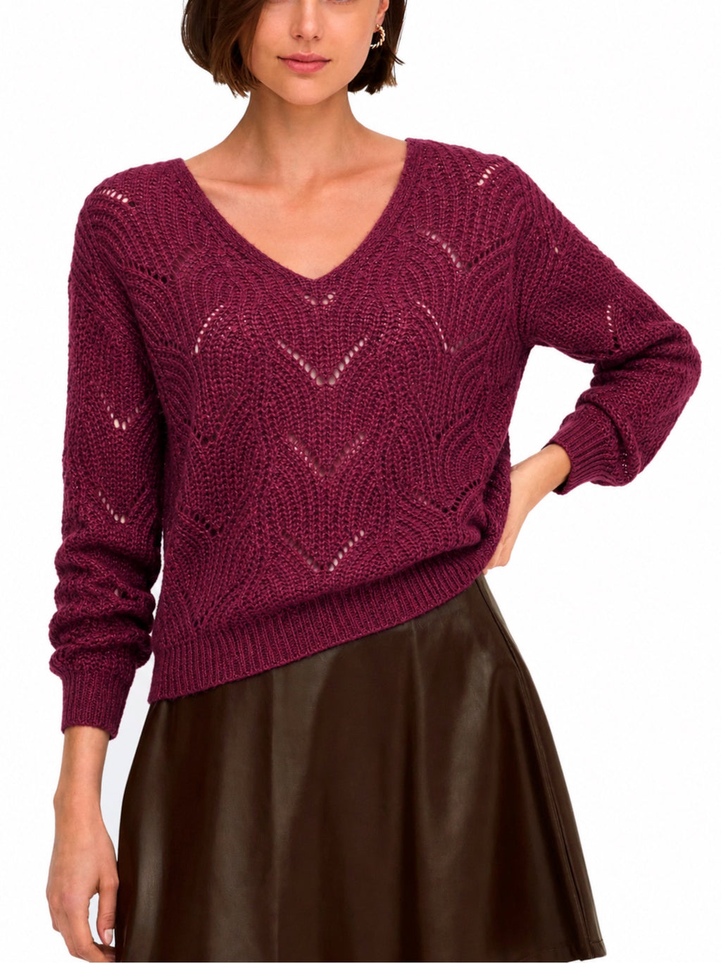Maglia JDY Badut Bordeaux traforata 15302387 /Windsor Wine JDY 