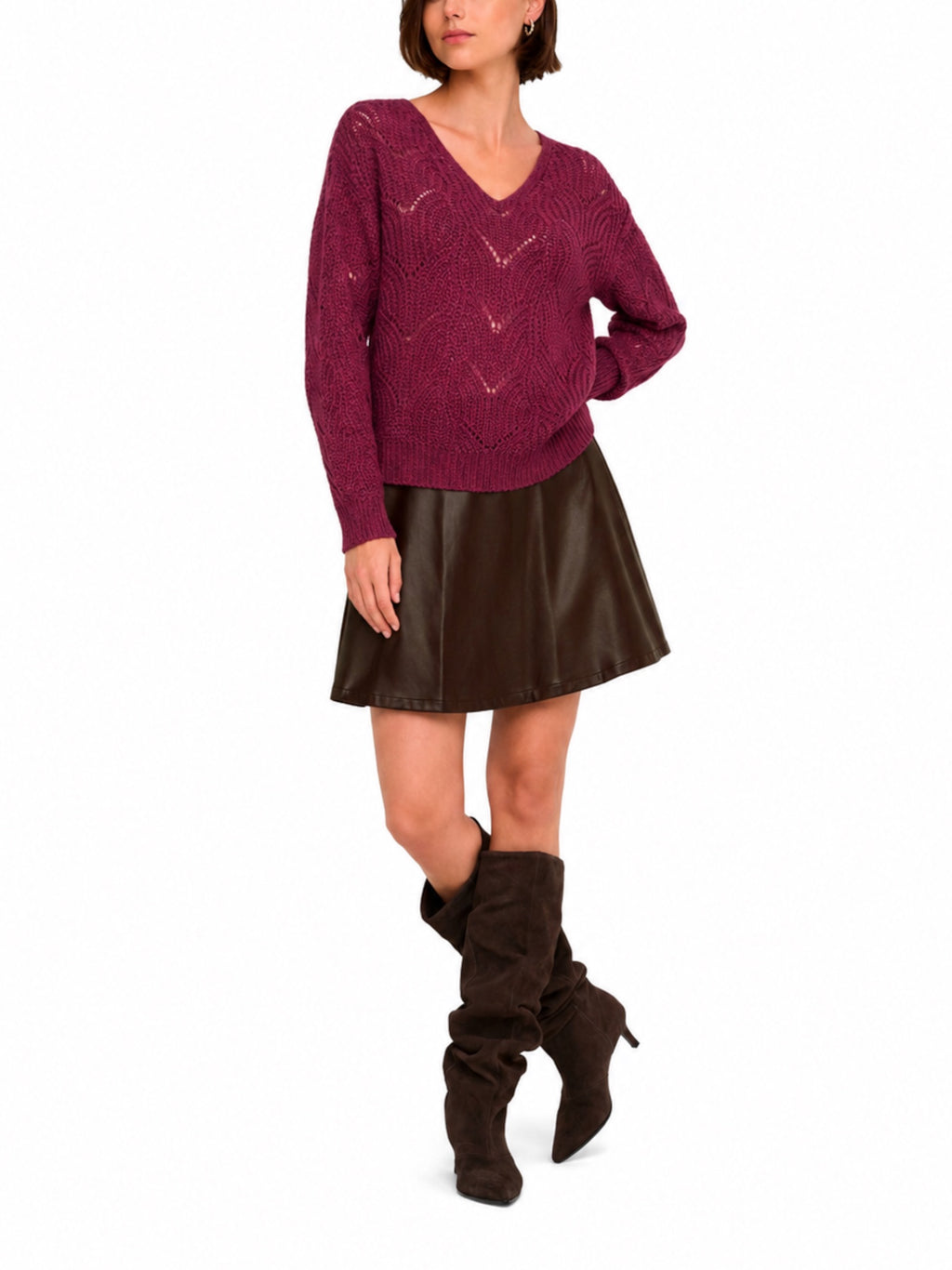 Maglia JDY Badut Bordeaux traforata 15302387 /Windsor Wine JDY 