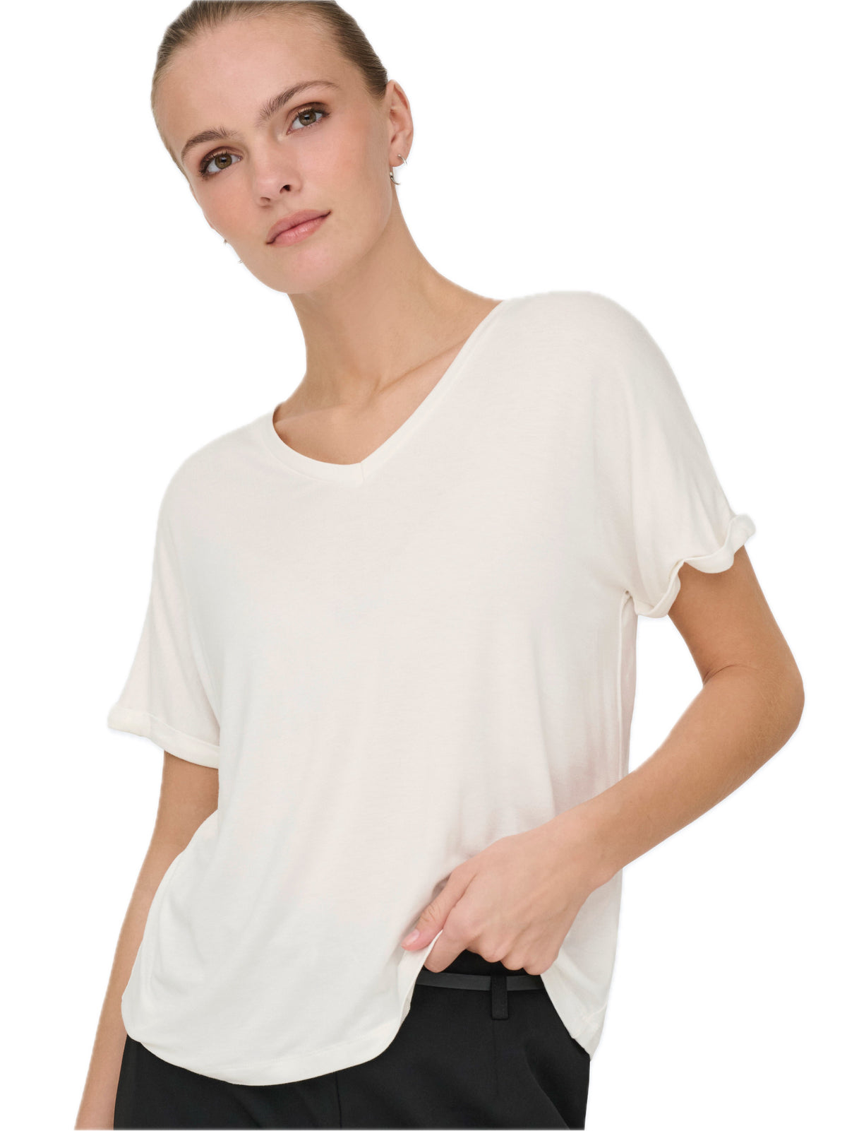 T-shirt JDY Sissy Bianco con scollo a V 15364526 /Cloud Dancer JDY 