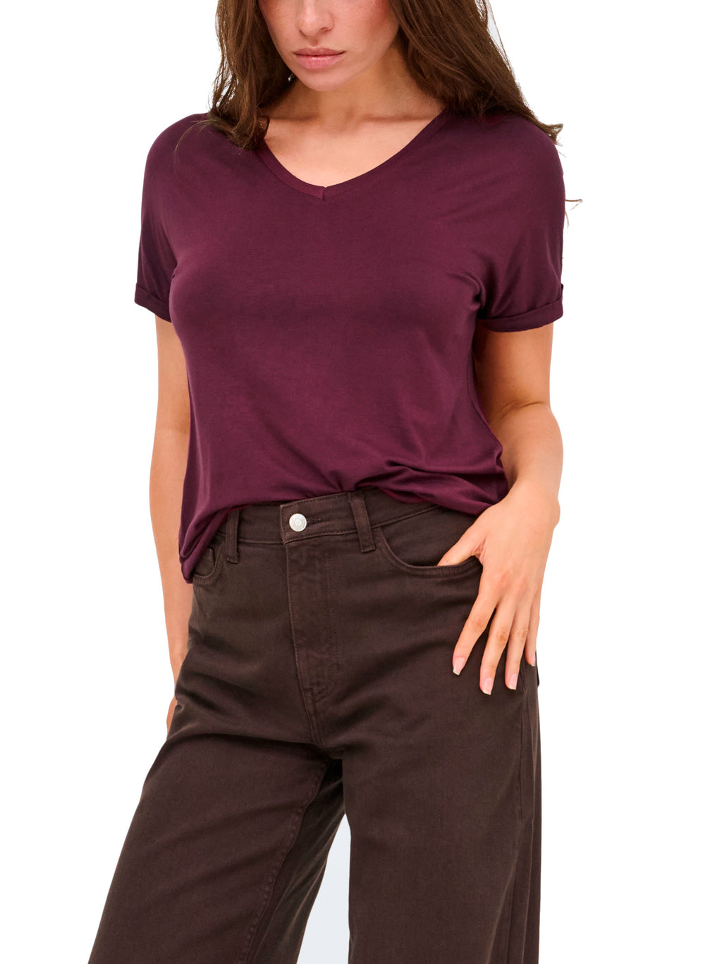 T-shirt JDY Sissy Bordeaux con scollo a V 15364526 /Windsor Wine JDY 