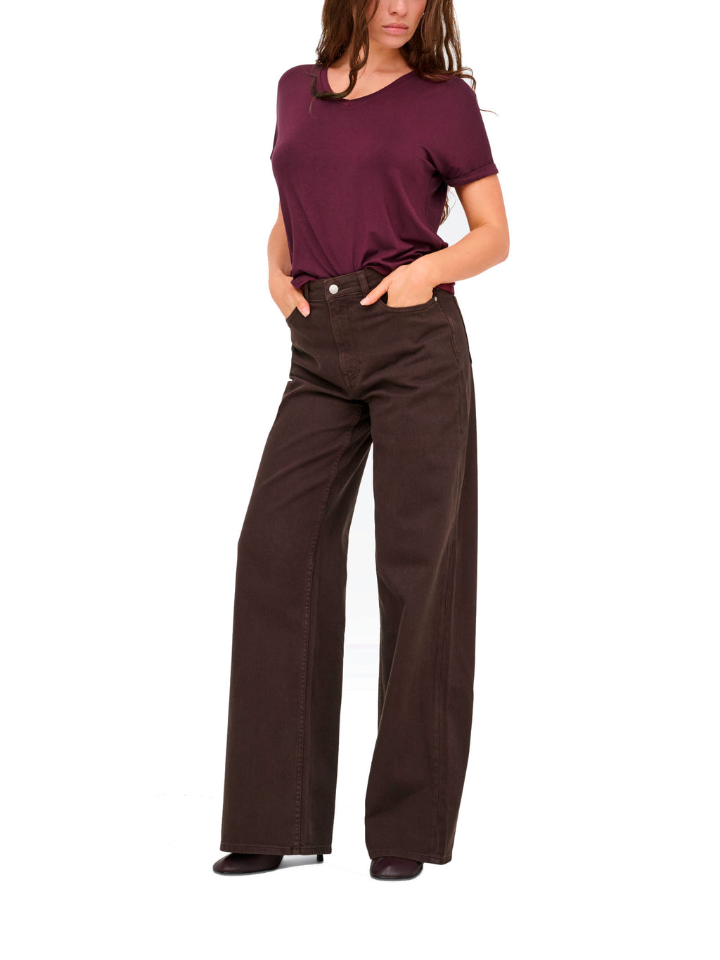 T-shirt JDY Sissy Bordeaux con scollo a V 15364526 /Windsor Wine JDY 