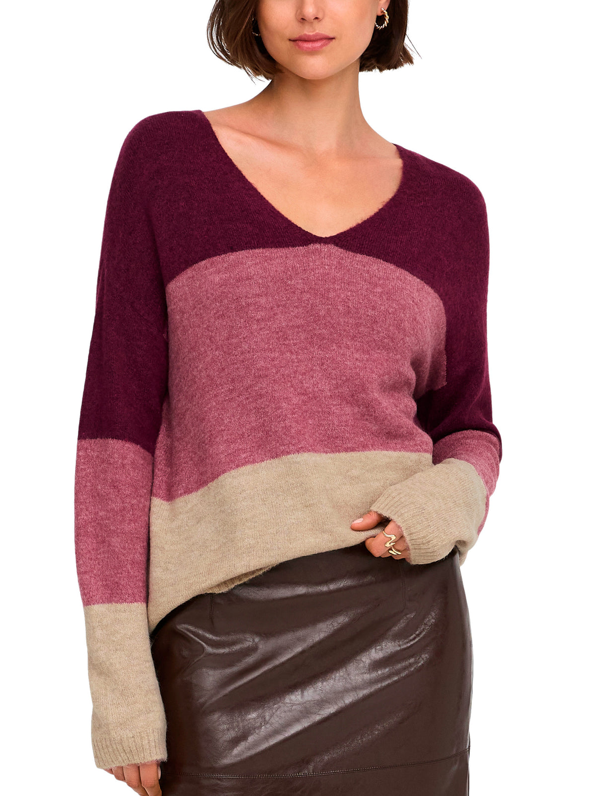 Maglia JDY Elanora Bordeaux con scollo a V 15376813 /Rose Oatmeal JDY 