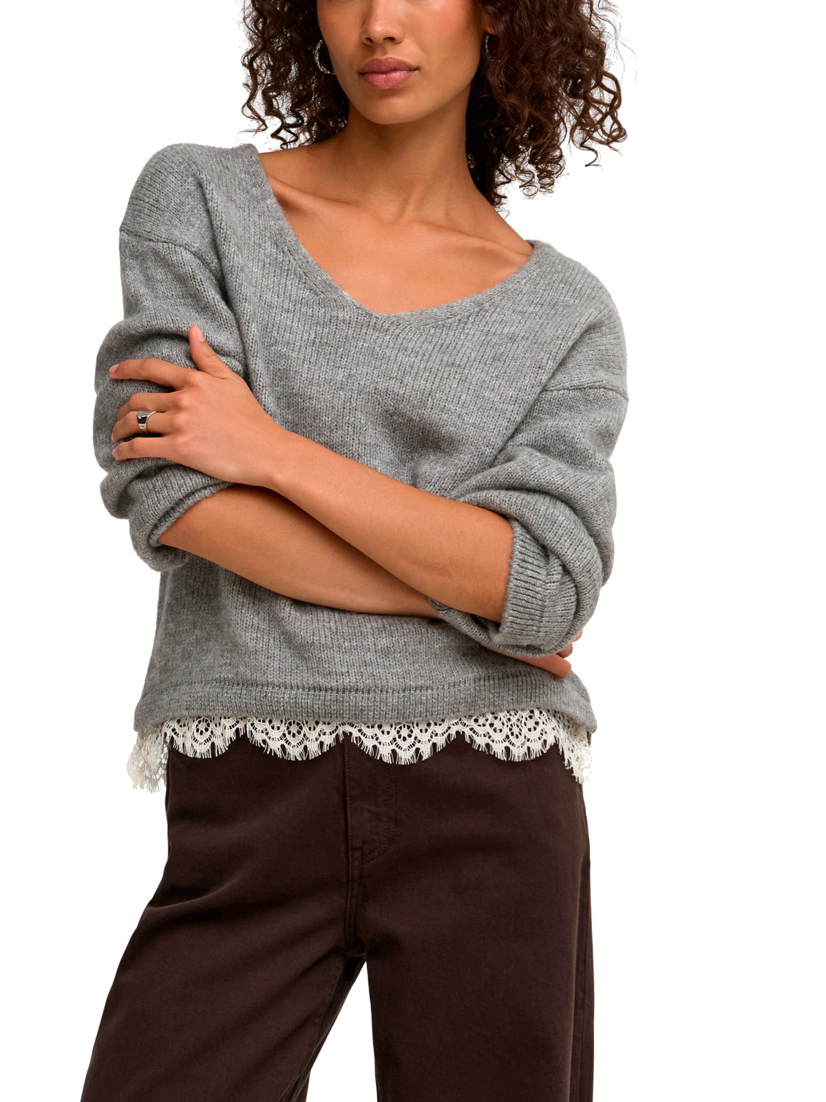 Maglia Jdy Stefane Grigia con scollo a V 15382078 /Light Grey Melange JDY 