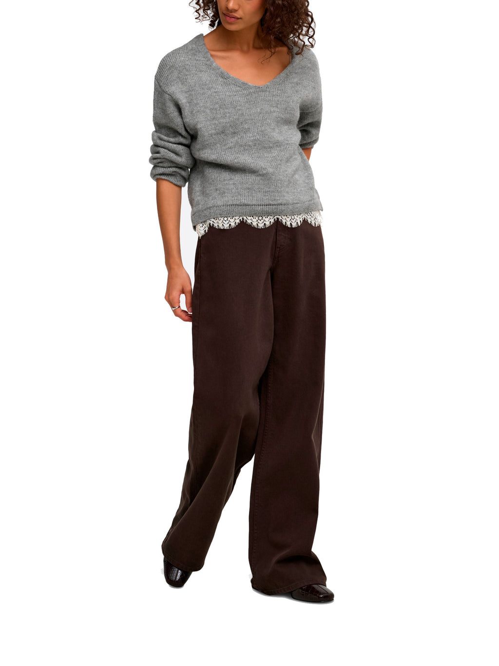 Maglia Jdy Stefane Grigia con scollo a V 15382078 /Light Grey Melange JDY 