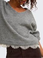 Maglia Jdy Stefane Grigia con scollo a V 15382078 /Light Grey Melange JDY 