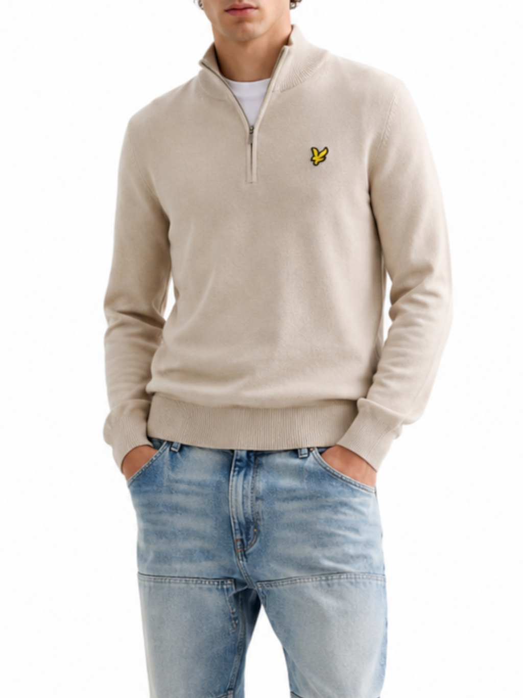Maglia Lyle & Scott Beige mezza zip misto lana merino KN2112VC COVE LYLE & SCOTT 