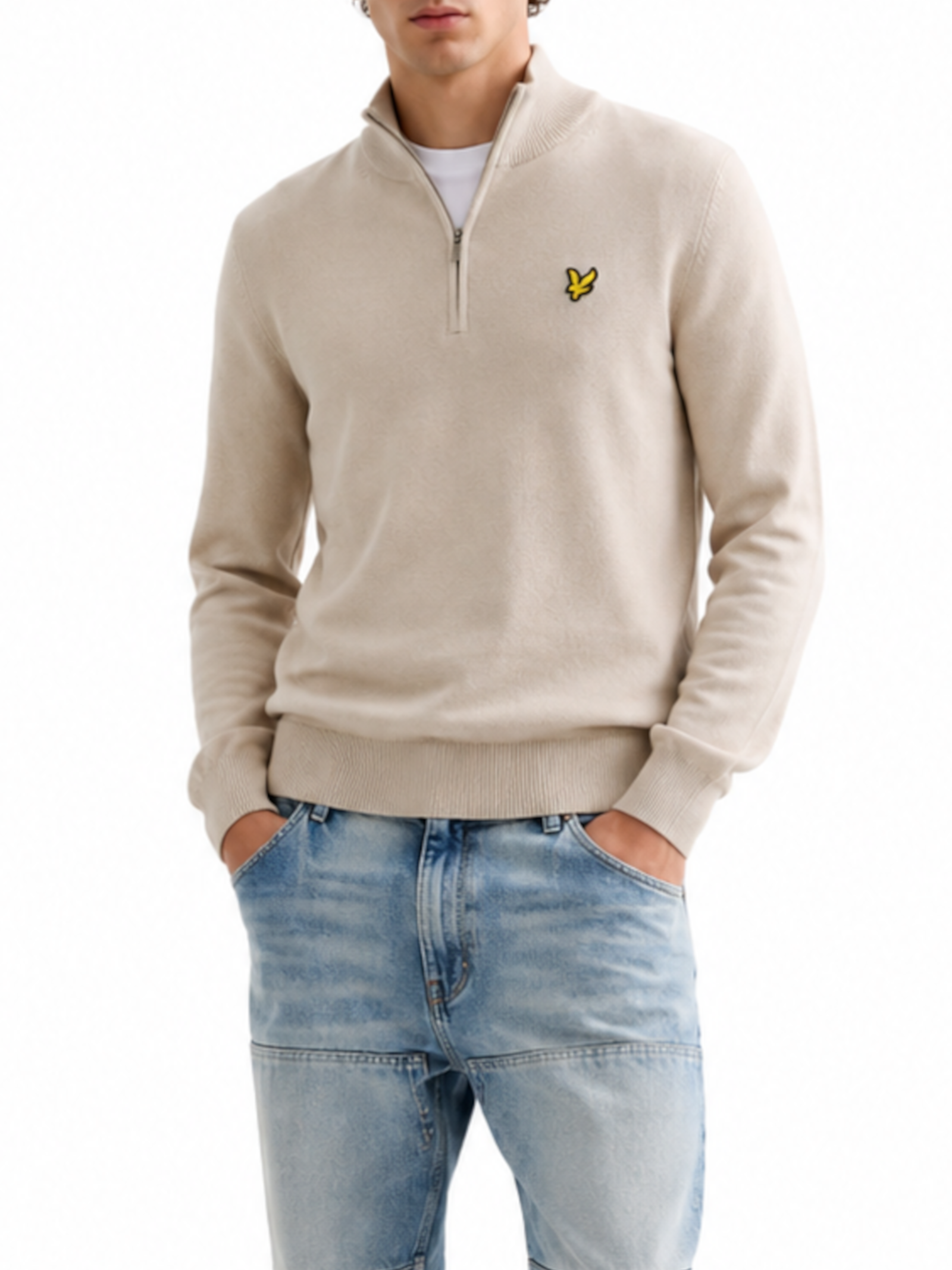 Maglia Lyle & Scott Beige mezza zip misto lana merino KN2112VC COVE LYLE & SCOTT 