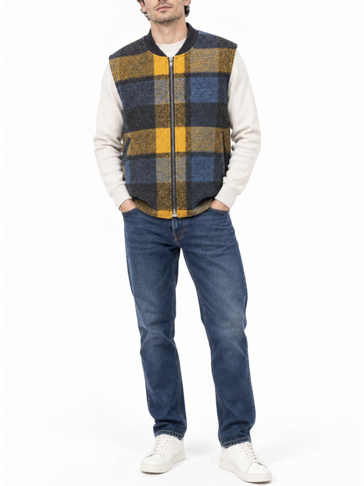 Gilet Mentore Blu senape basic a quadri COWBOY LAMBADASC/JEANS MENTORE 