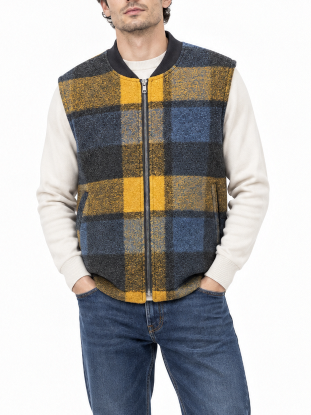Gilet Mentore Blu senape basic a quadri COWBOY LAMBADASC/JEANS MENTORE 